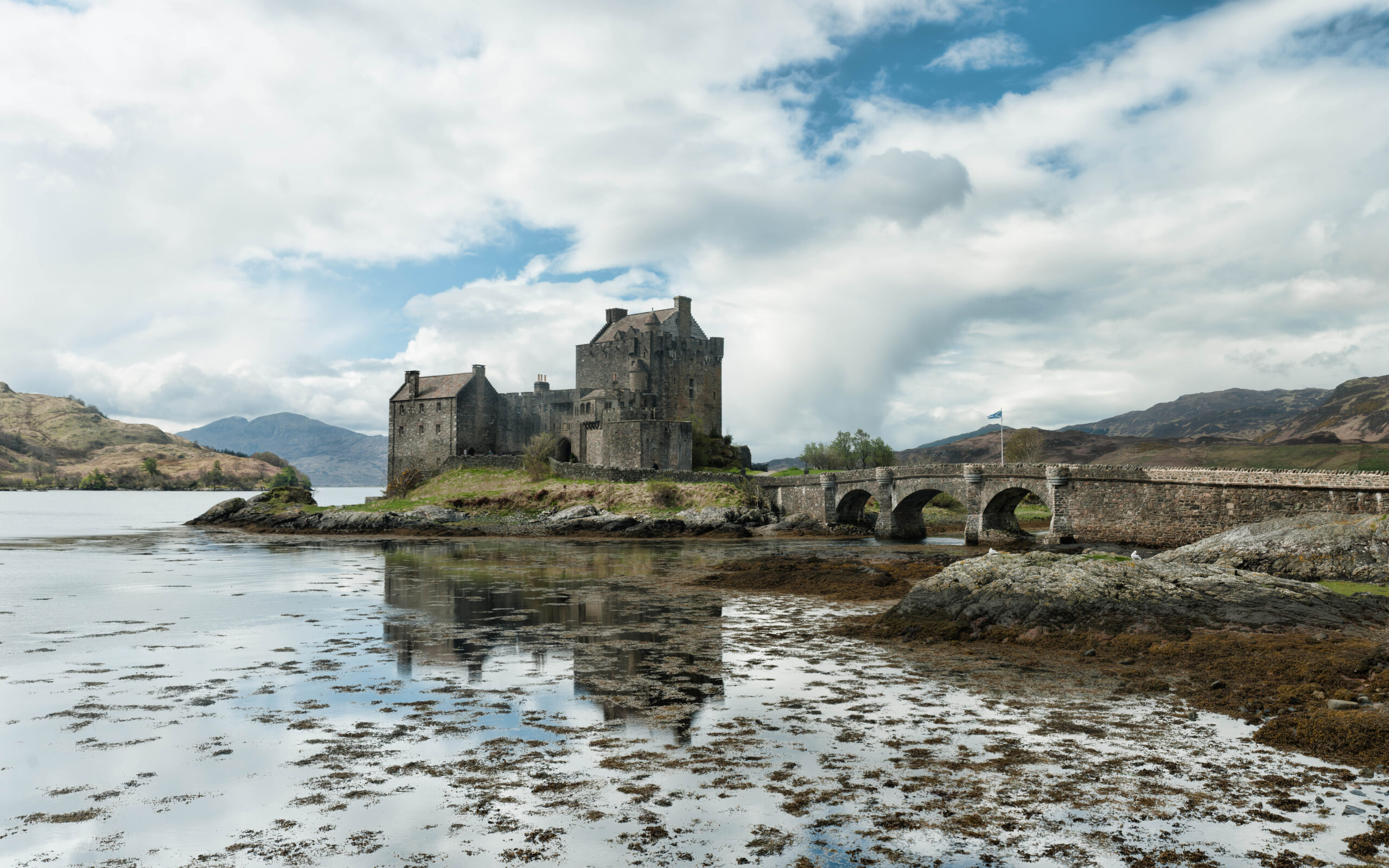 Eilean Donan Castle on its island at the meeting of three sea lochs
