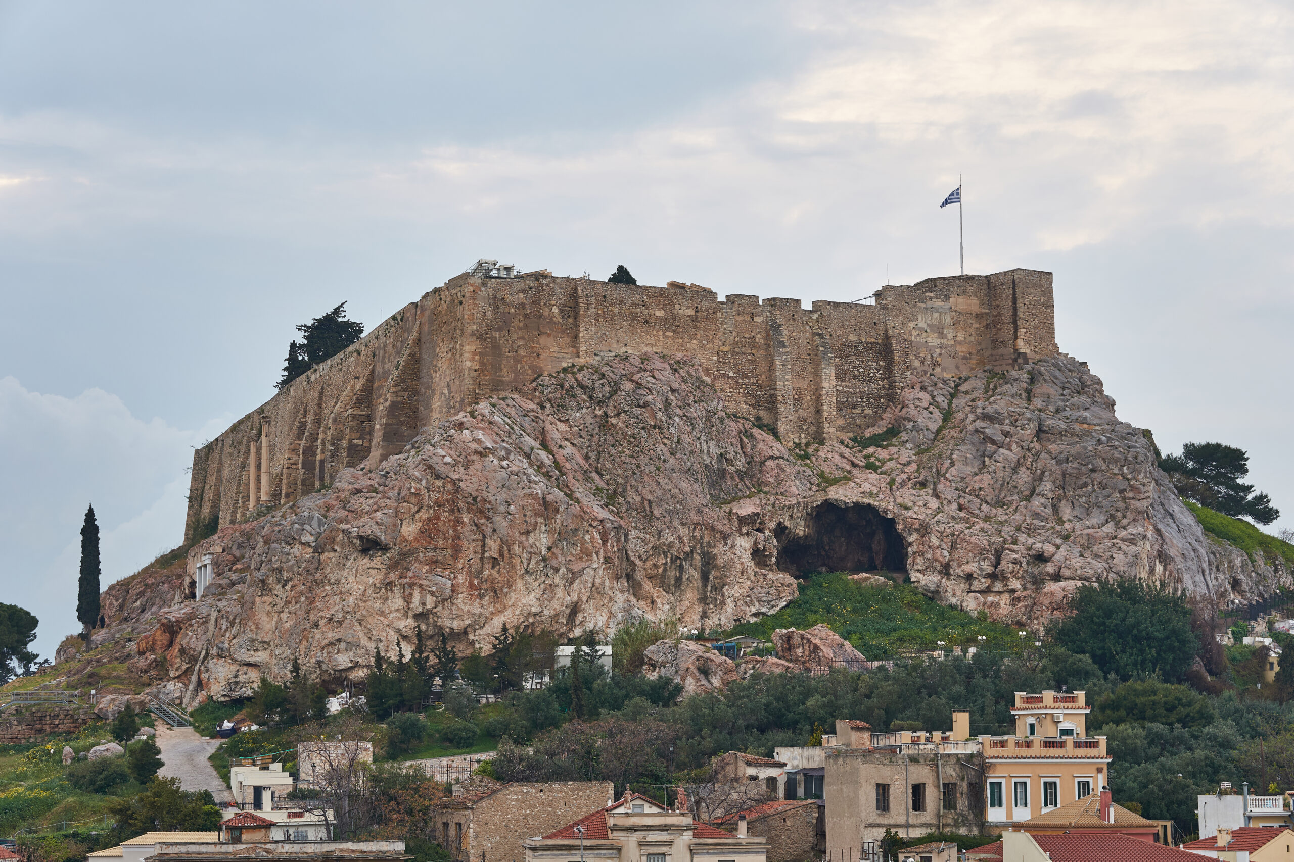 The Acropolis of Athens glowing above the Plaka rooftops