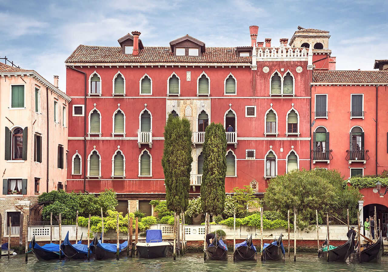 Grand Canal palazzo with gondolas moored in front, Venice