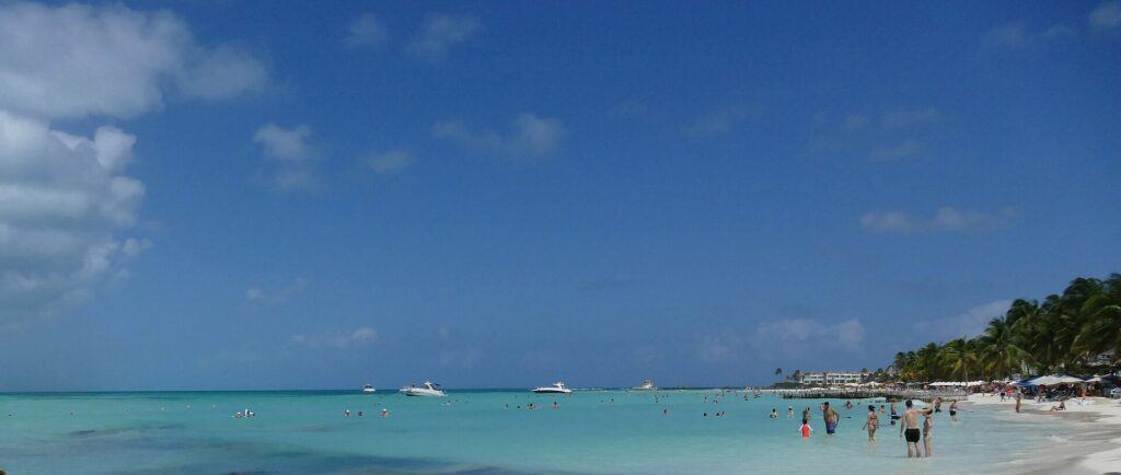 Playa Norte beach on Isla Mujeres with calm shallow turquoise water