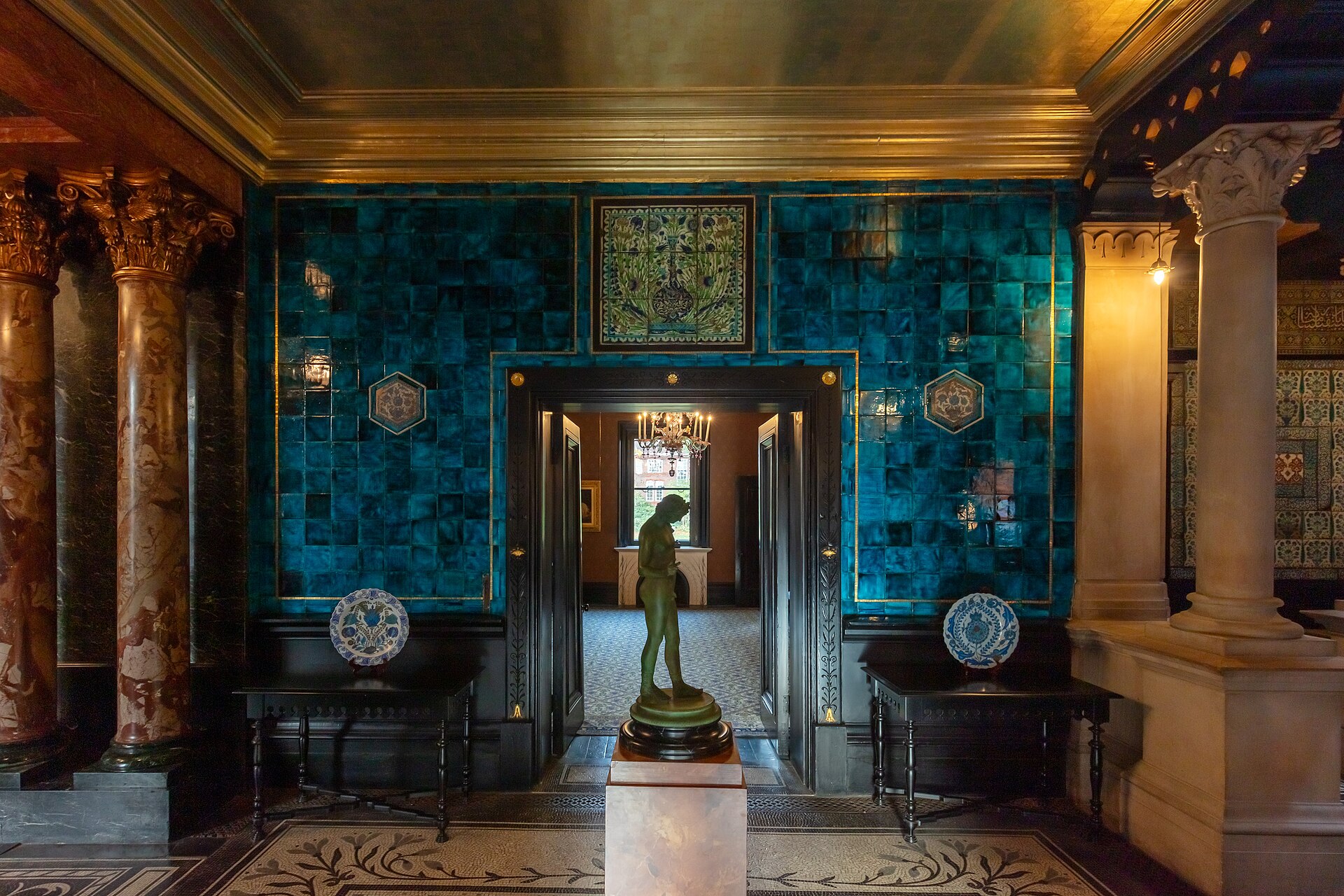 Ornate tiled interior of Leighton House Arab Hall, Holland Park London