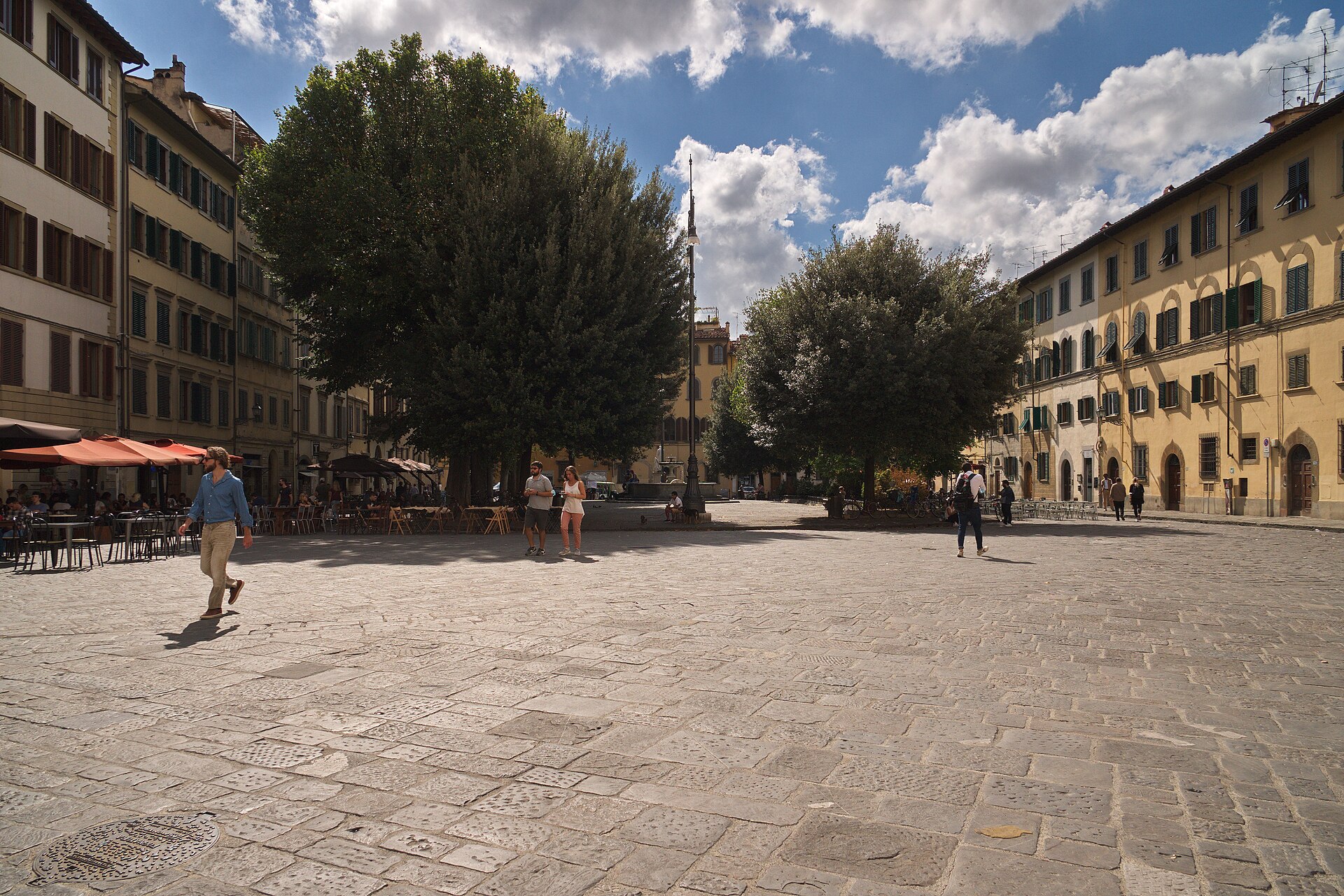 Piazza Santo Spirito in Florence's Oltrarno district seen from the basilica