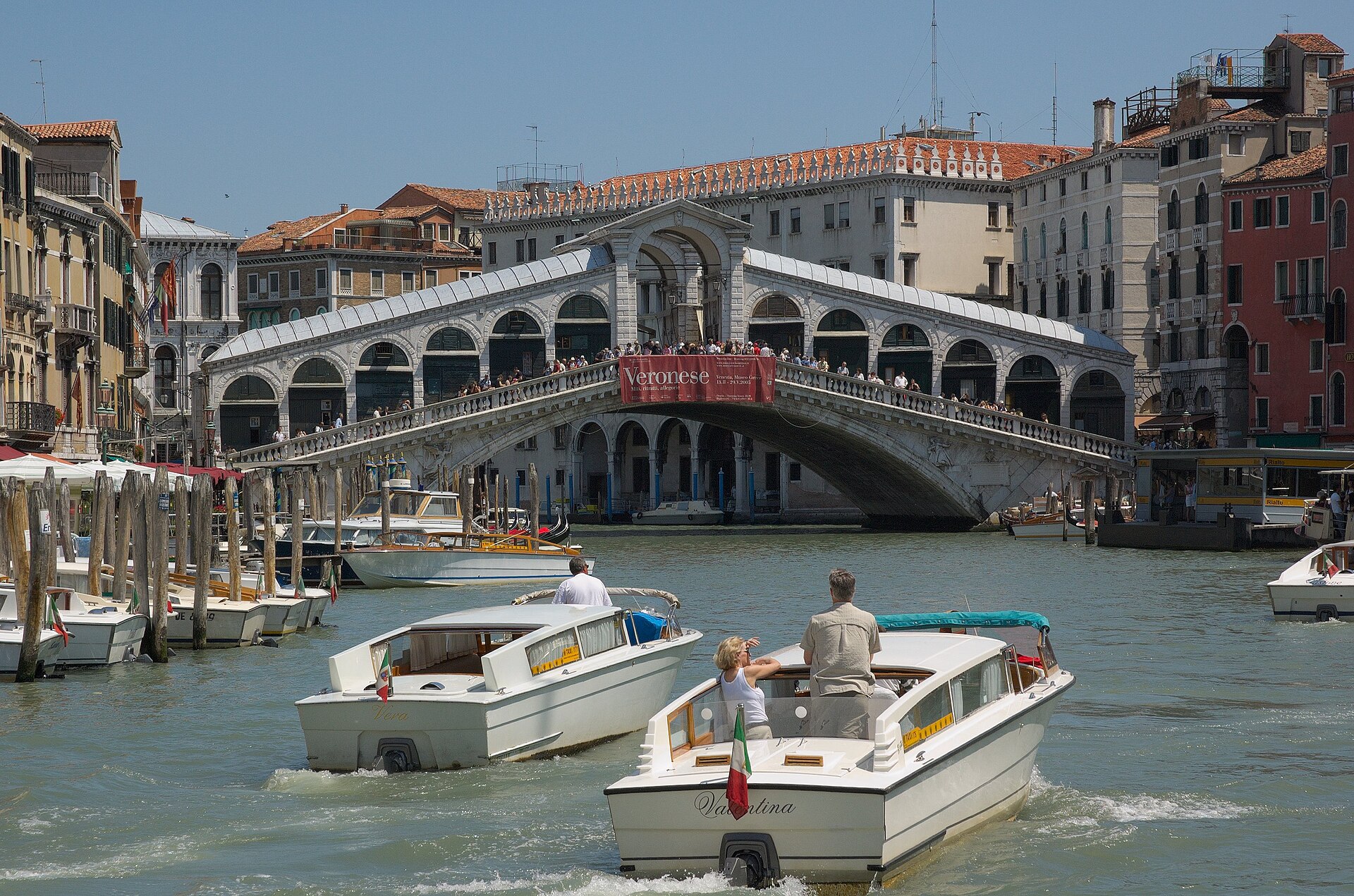 The Rialto Bridge spanning the Grand Canal in Venice