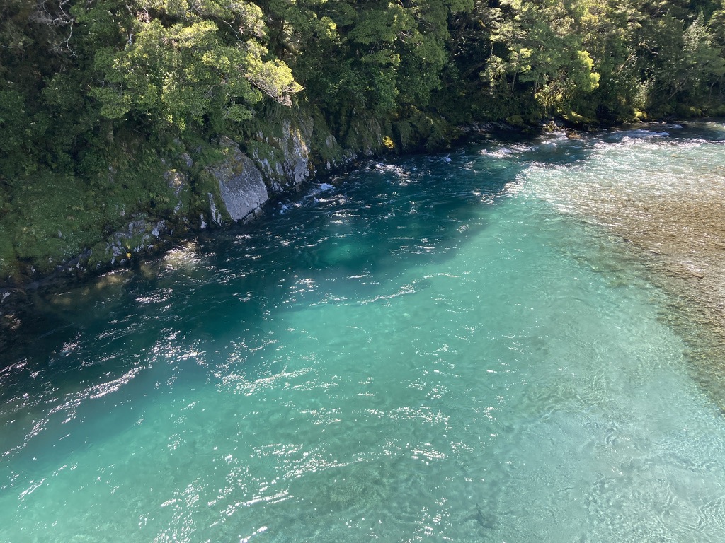 Turquoise glacial water of the Blue Pools on the Haast Pass route, New Zealand