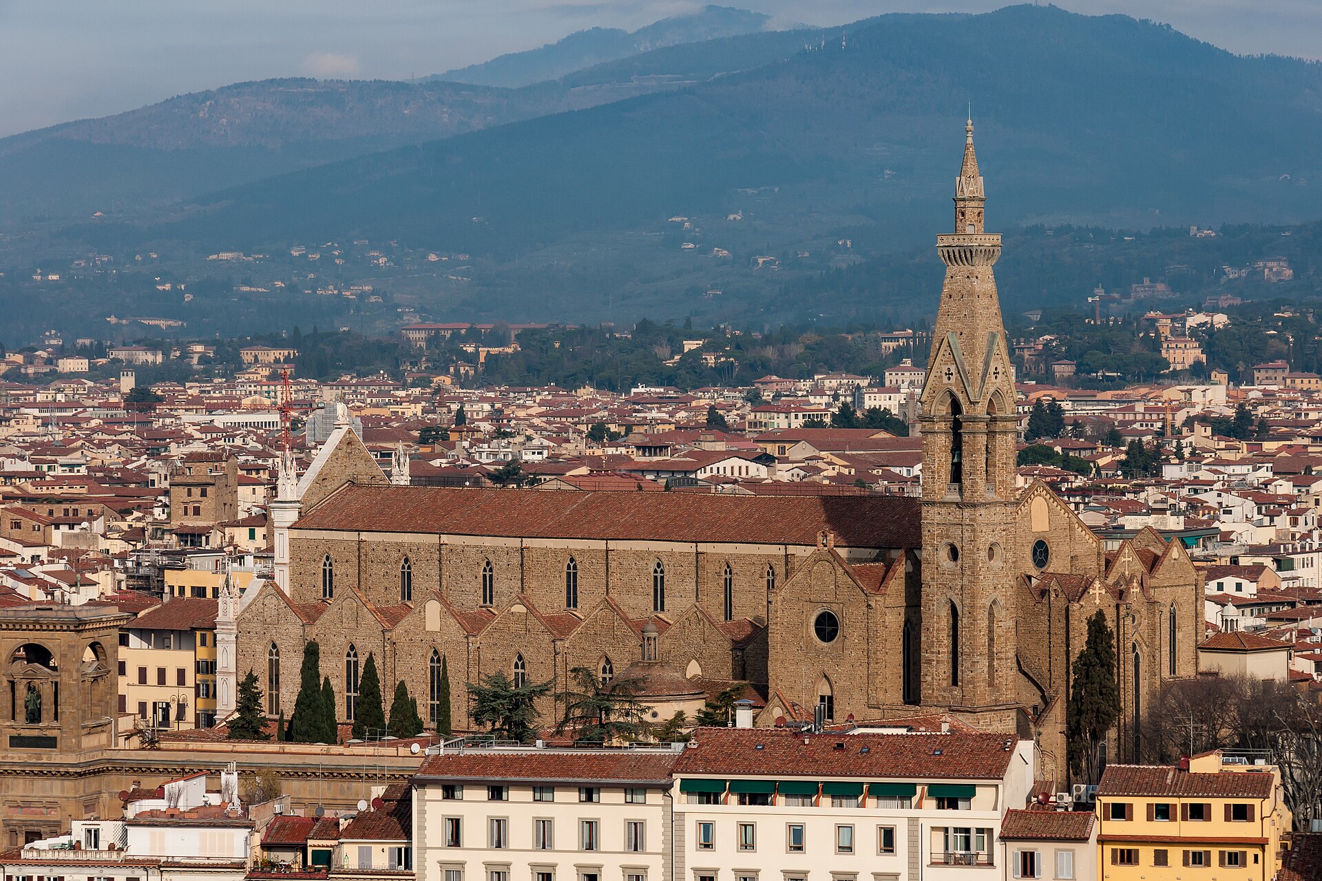 Basilica of Santa Croce in Florence seen from across the city