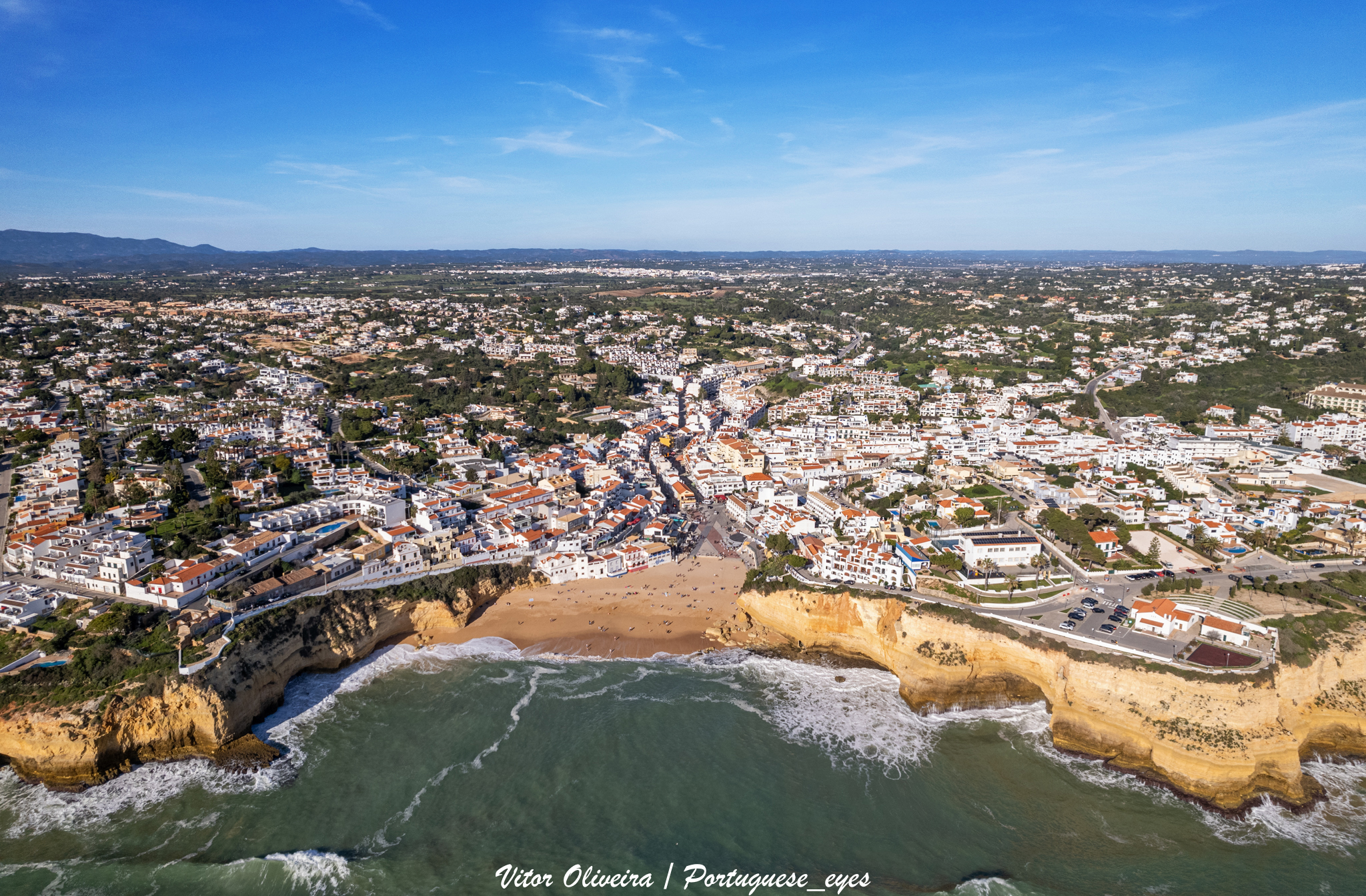 Praia do Carvoeiro cove and limestone cliffs, Algarve Portugal