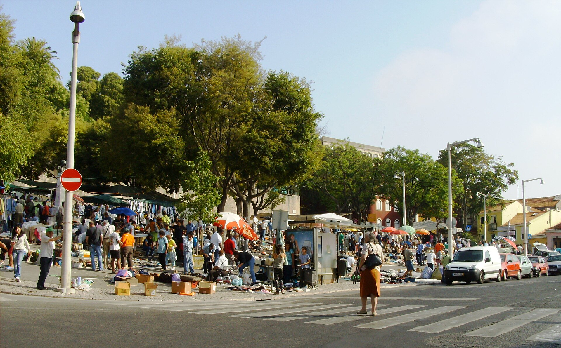 Stalls at the Feira da Ladra flea market in Lisbon's Campo de Santa Clara