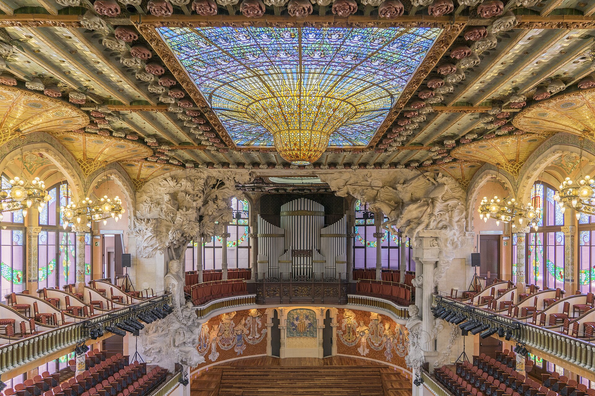 The stained-glass interior of the Palau de la Musica Catalana