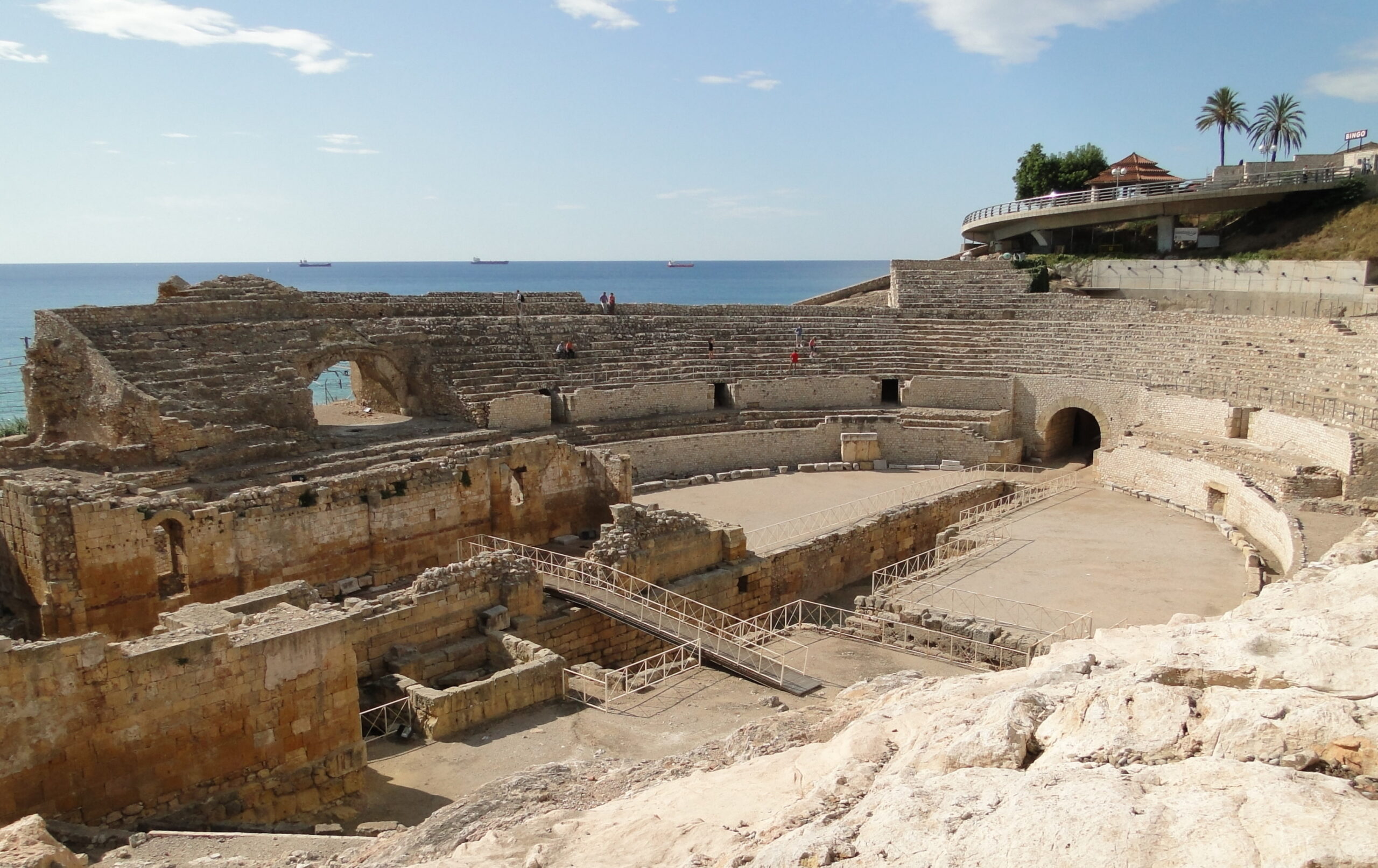 Tarragona's Roman amphitheater with the Mediterranean sea behind it
