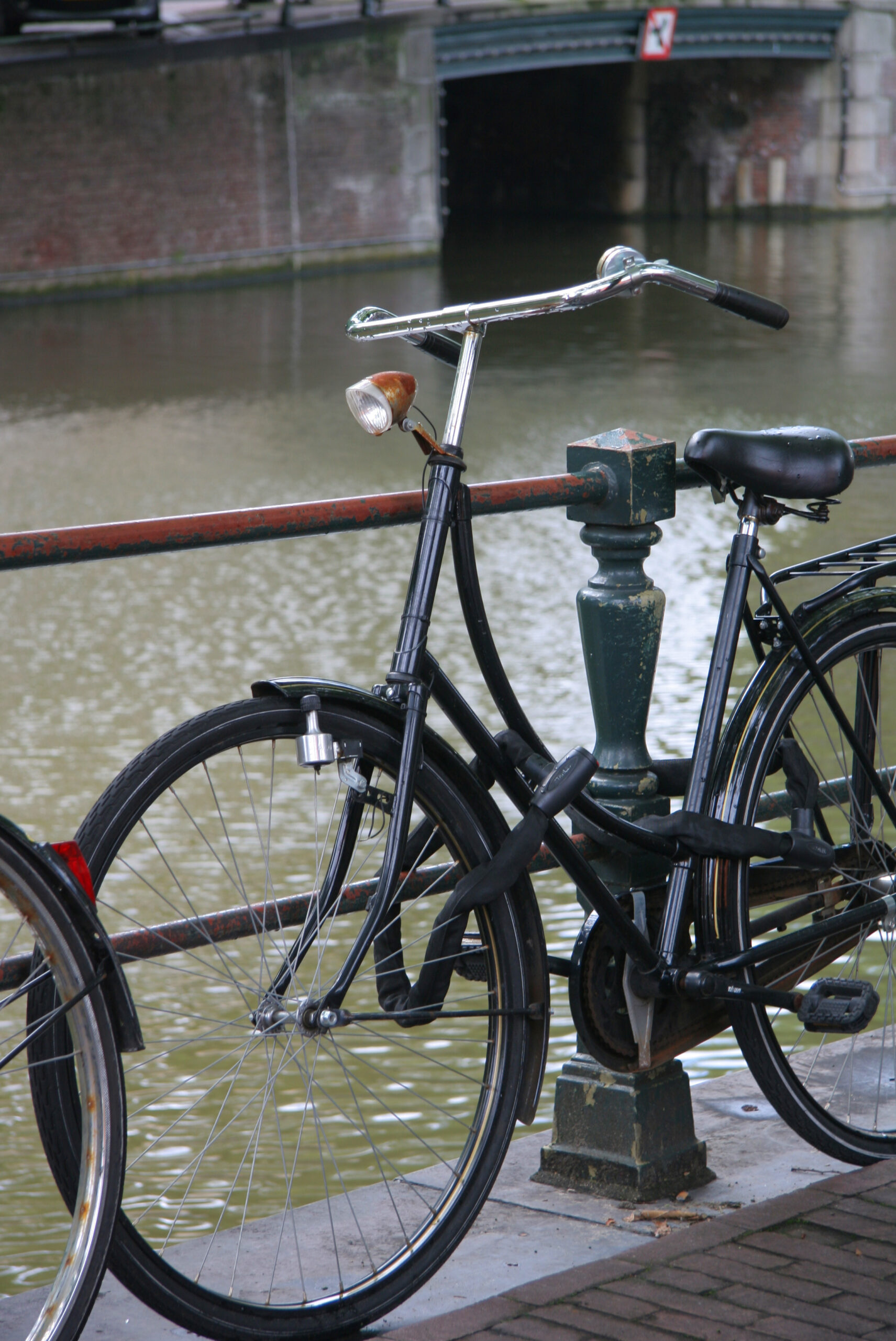 Bicycles parked along Amsterdam canal