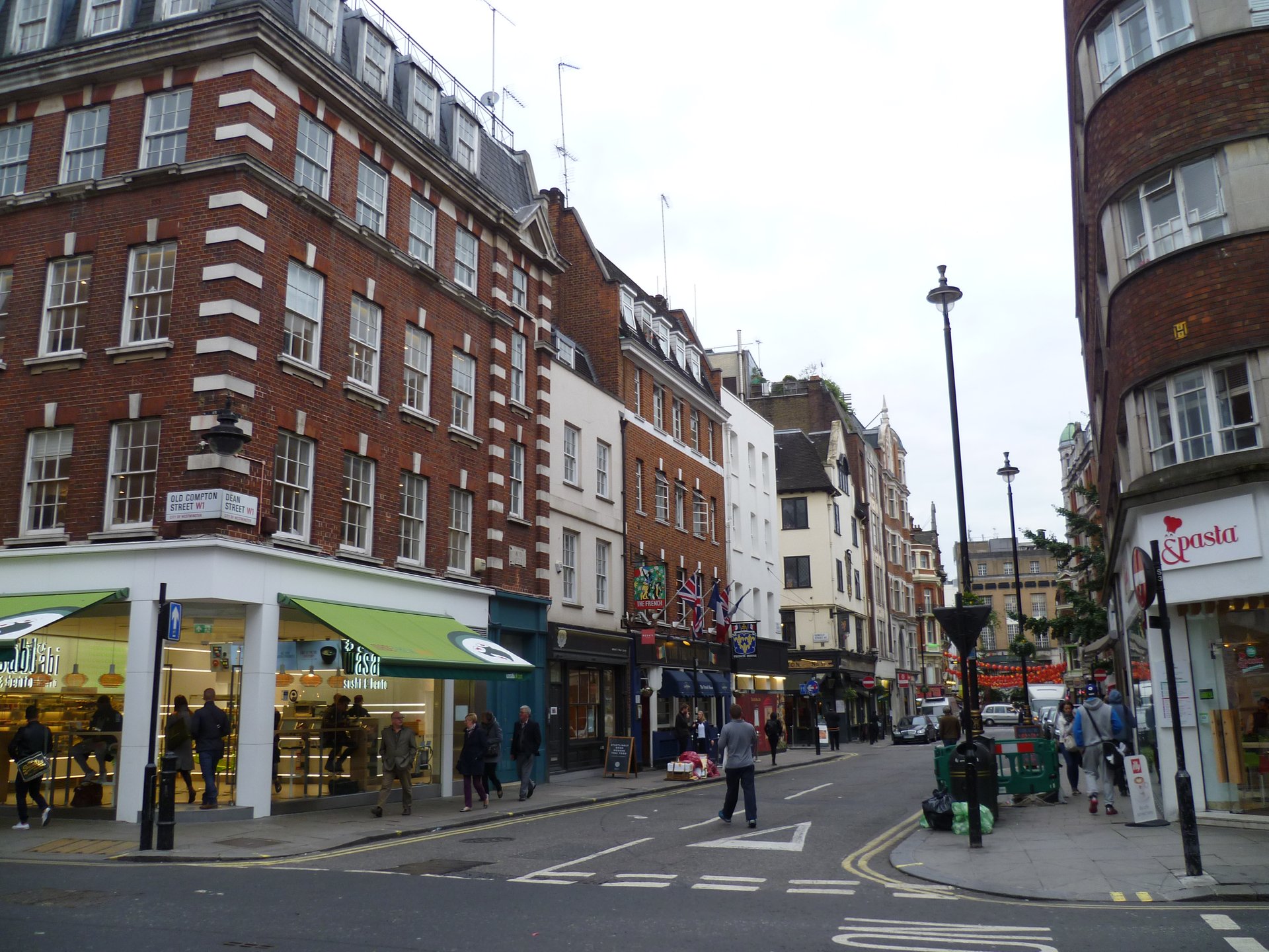 Dean Street and Old Compton Street in Soho, London