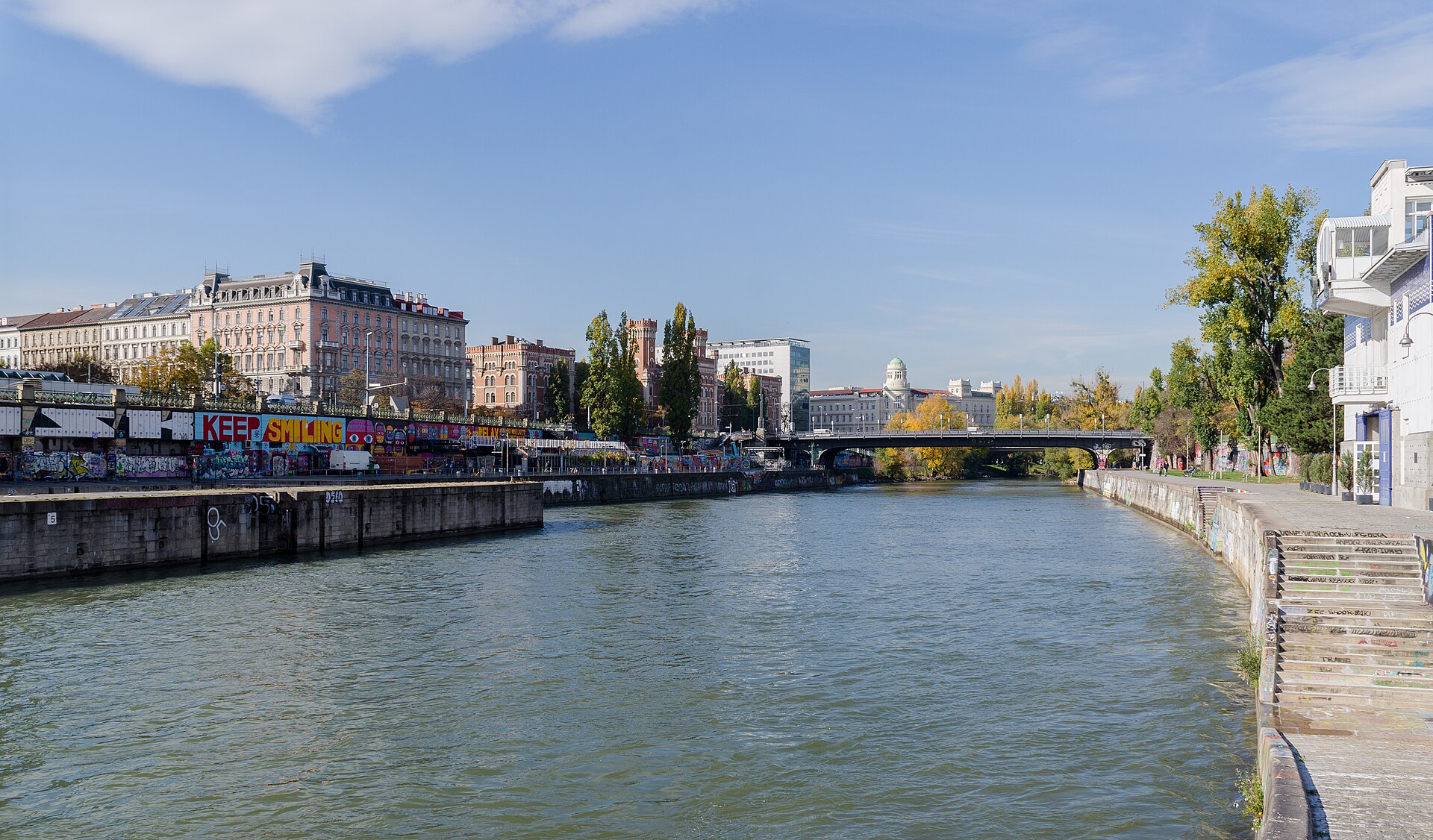 Donaukanal Vienna, colorful street art murals along the canal