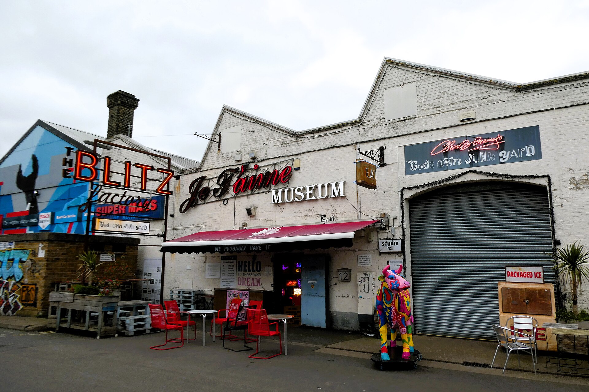 God's Own Junkyard exterior with vintage neon signs, Walthamstow London