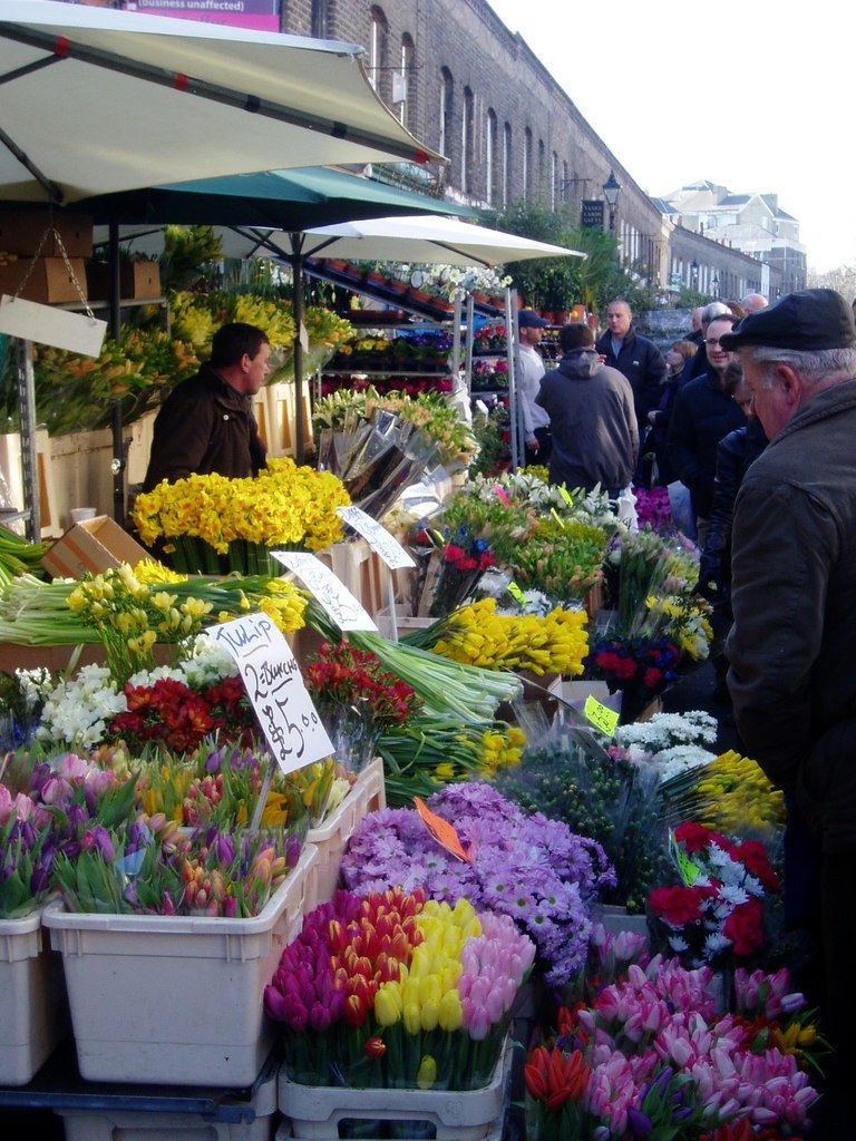 Flower stalls at Columbia Road flower market, London