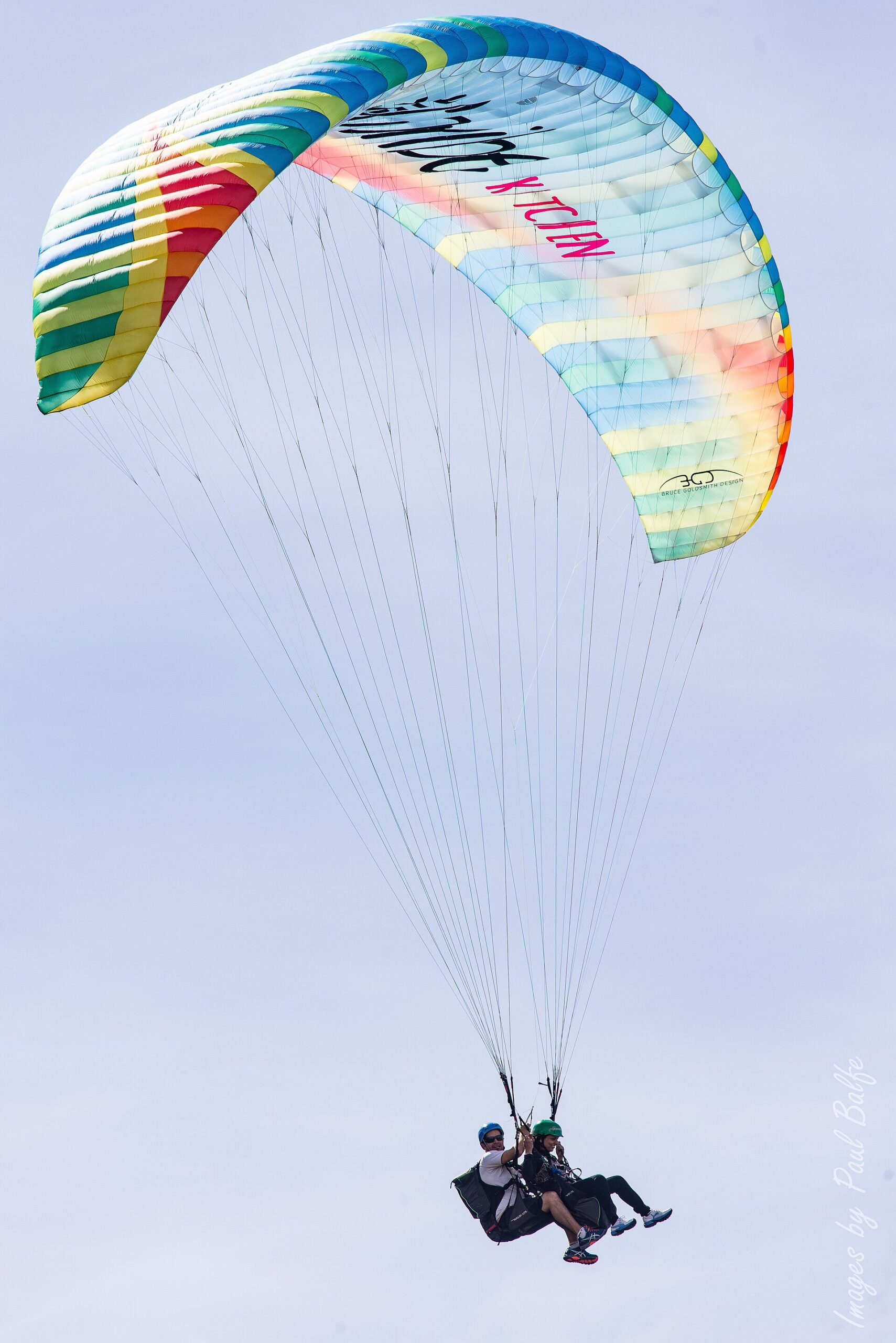 Tandem skydivers in freefall high above Lake Taupō, New Zealand