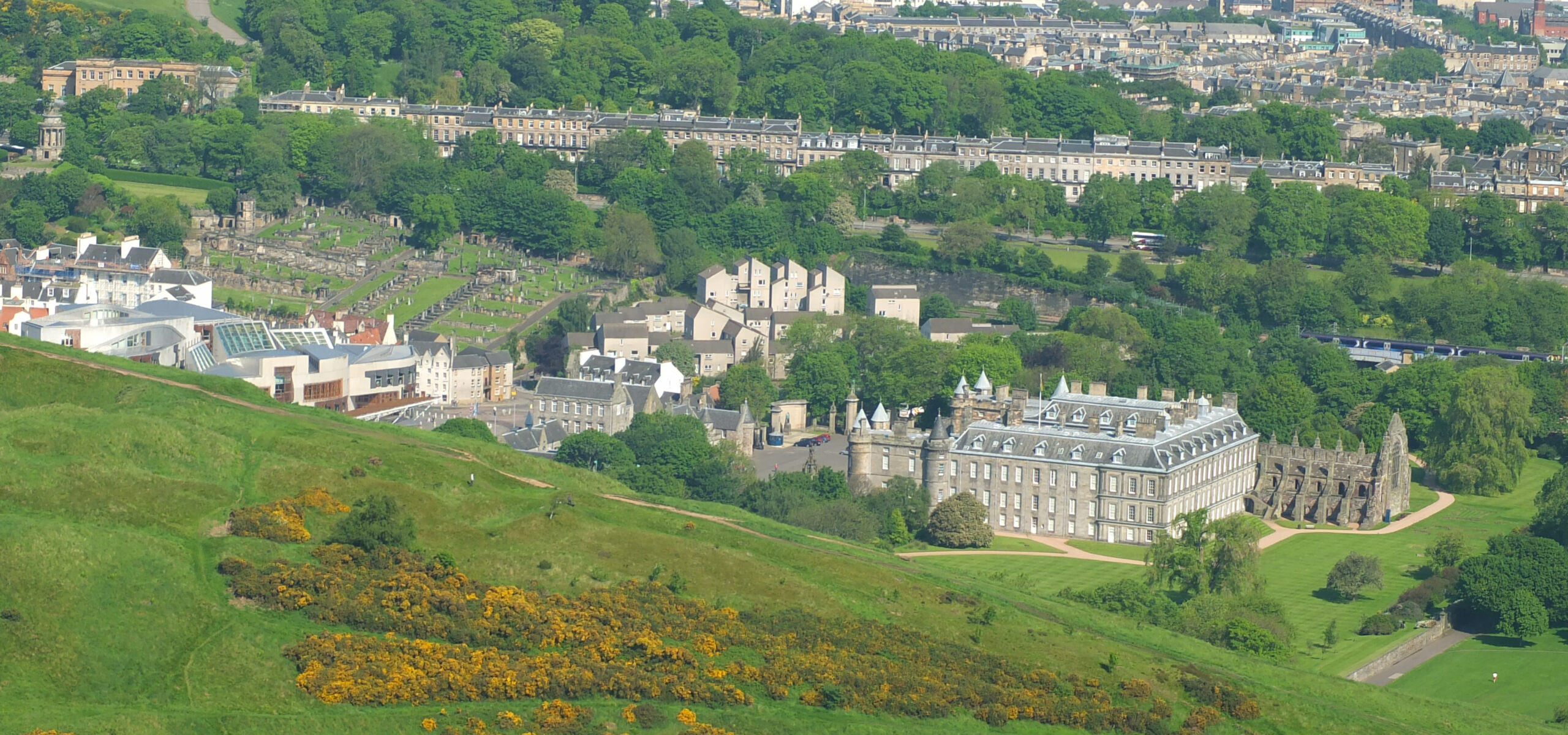 Arthur's Seat Edinburgh view over Holyrood Park and palace