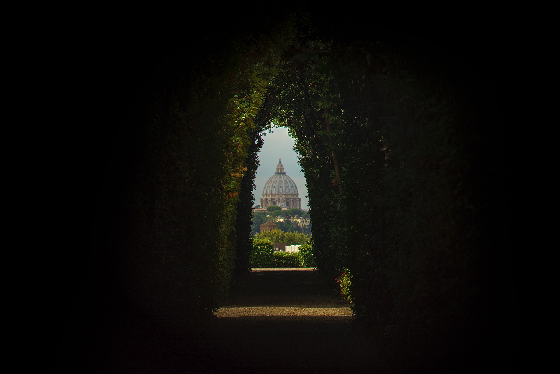 View through the Knights of Malta keyhole on Rome's Aventine Hill