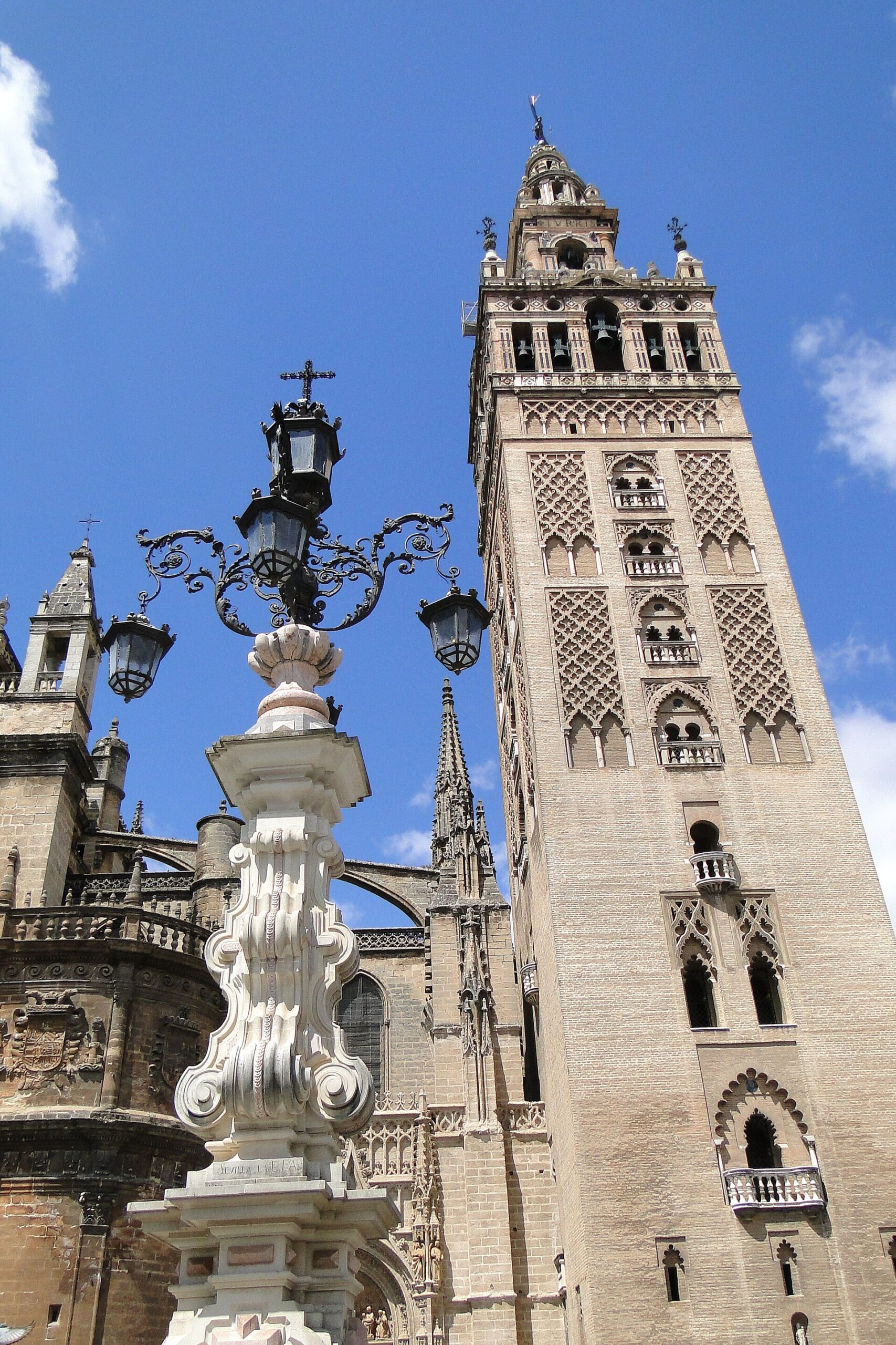 Looking up at the Giralda's Almohad-era brickwork