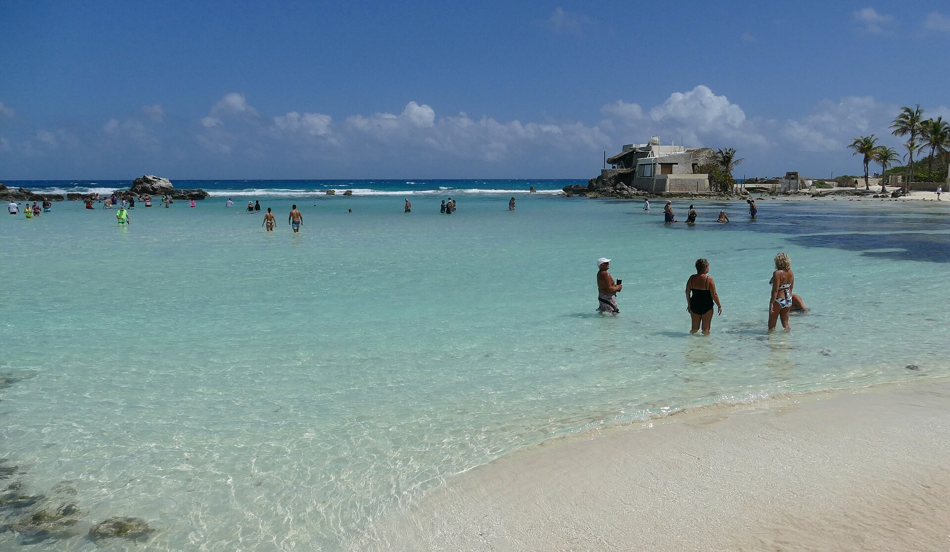 Calm turquoise water at a beach cove on Isla Mujeres Mexico