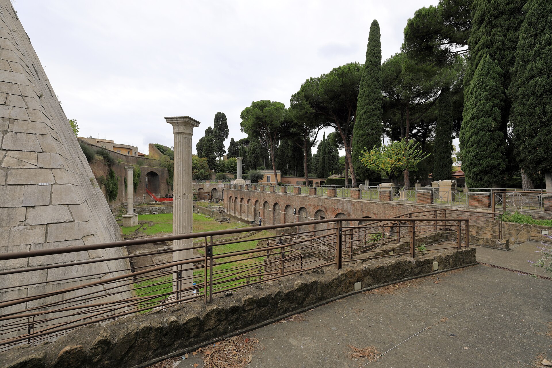 The Pyramid of Cestius rising behind the Protestant Cemetery in Rome