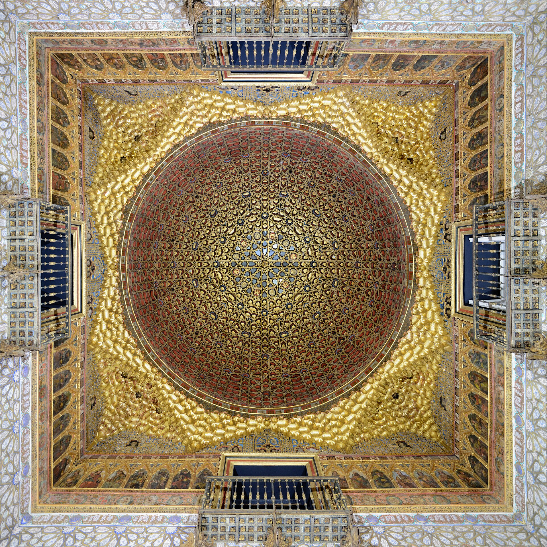 The gilded dome ceiling of the Hall of Ambassadors in the Real Alcázar
