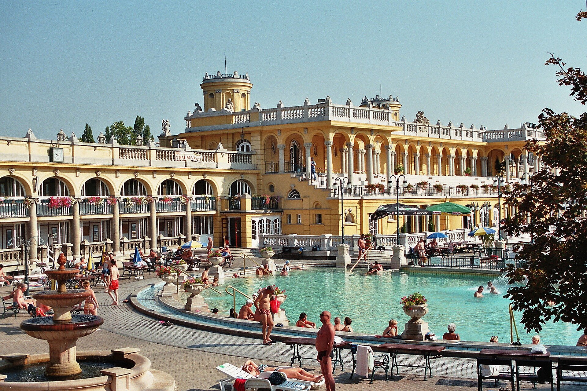 The outdoor thermal pools of Széchenyi Baths in Budapest