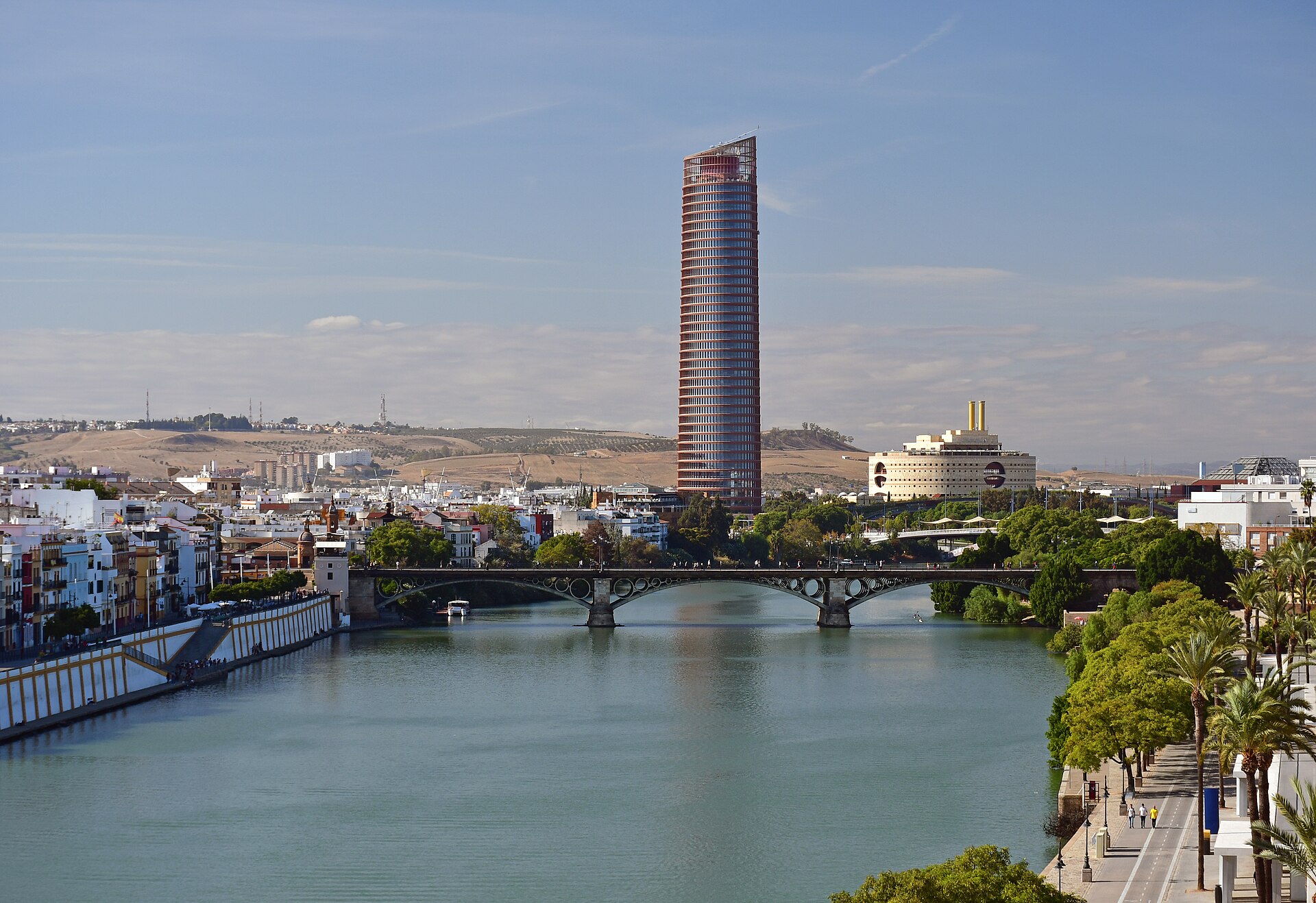 The Guadalquivir River near Triana, with Torre Sevilla across the water