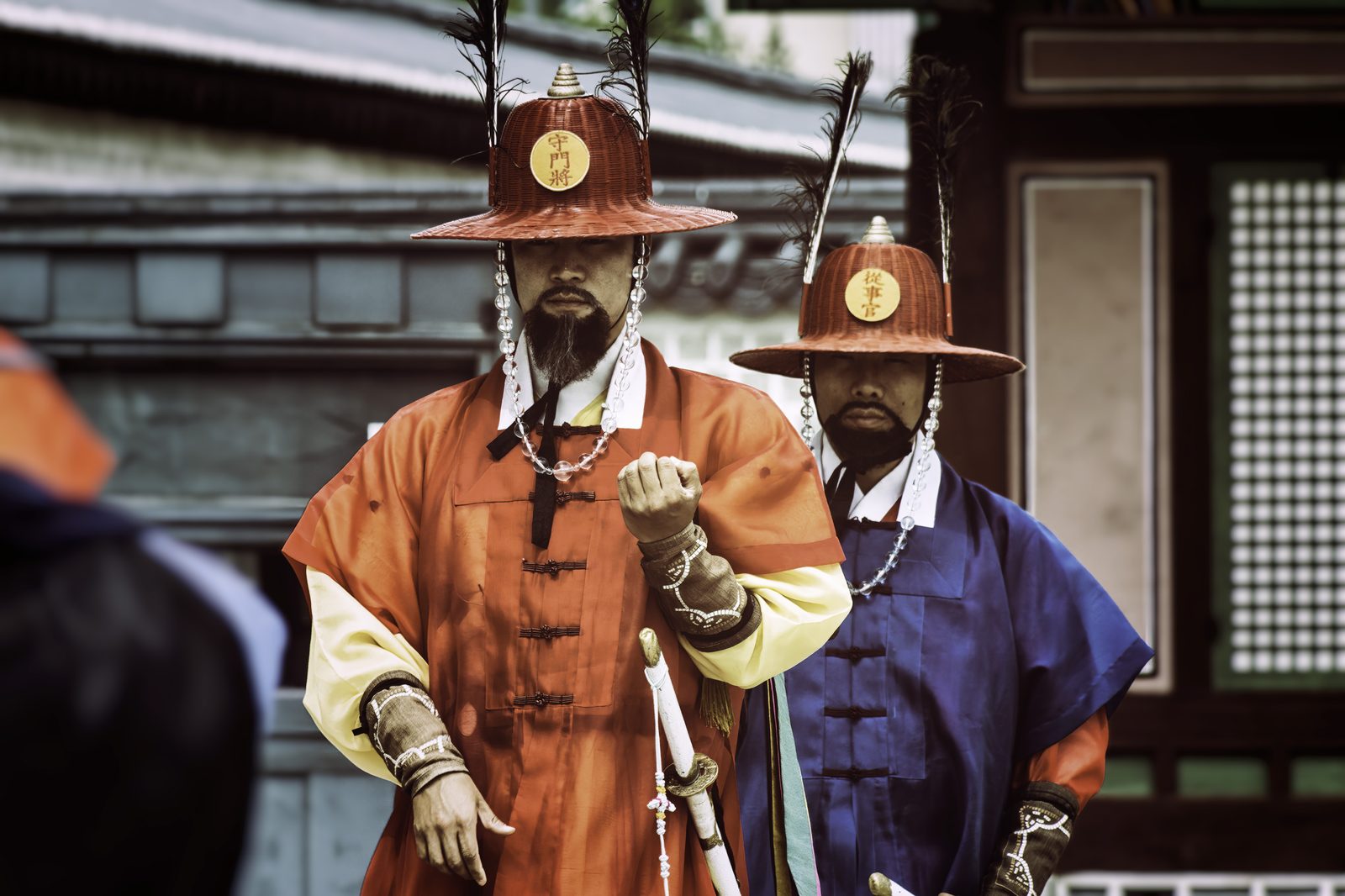 Royal Guard Changing Ceremony in colourful Joseon-era uniforms in front of Gyeongbokgung Palace in Seoul