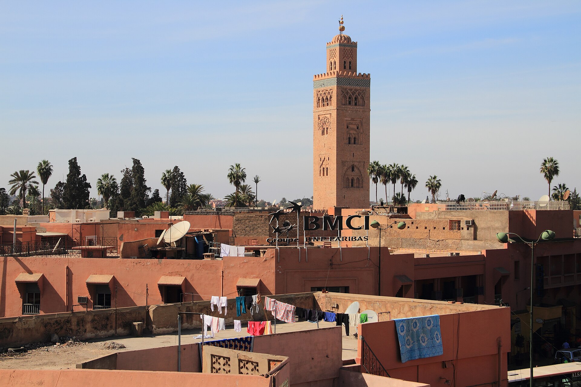 The Koutoubia Mosque minaret rising above Marrakech