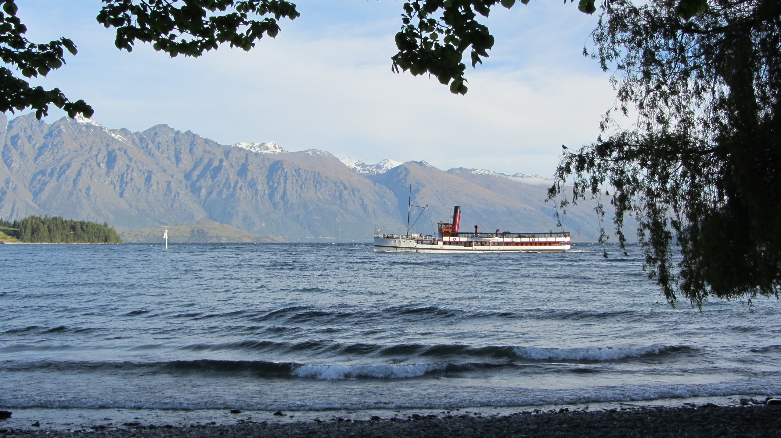 TSS Earnslaw steamship on Lake Wakatipu viewed from central Queenstown