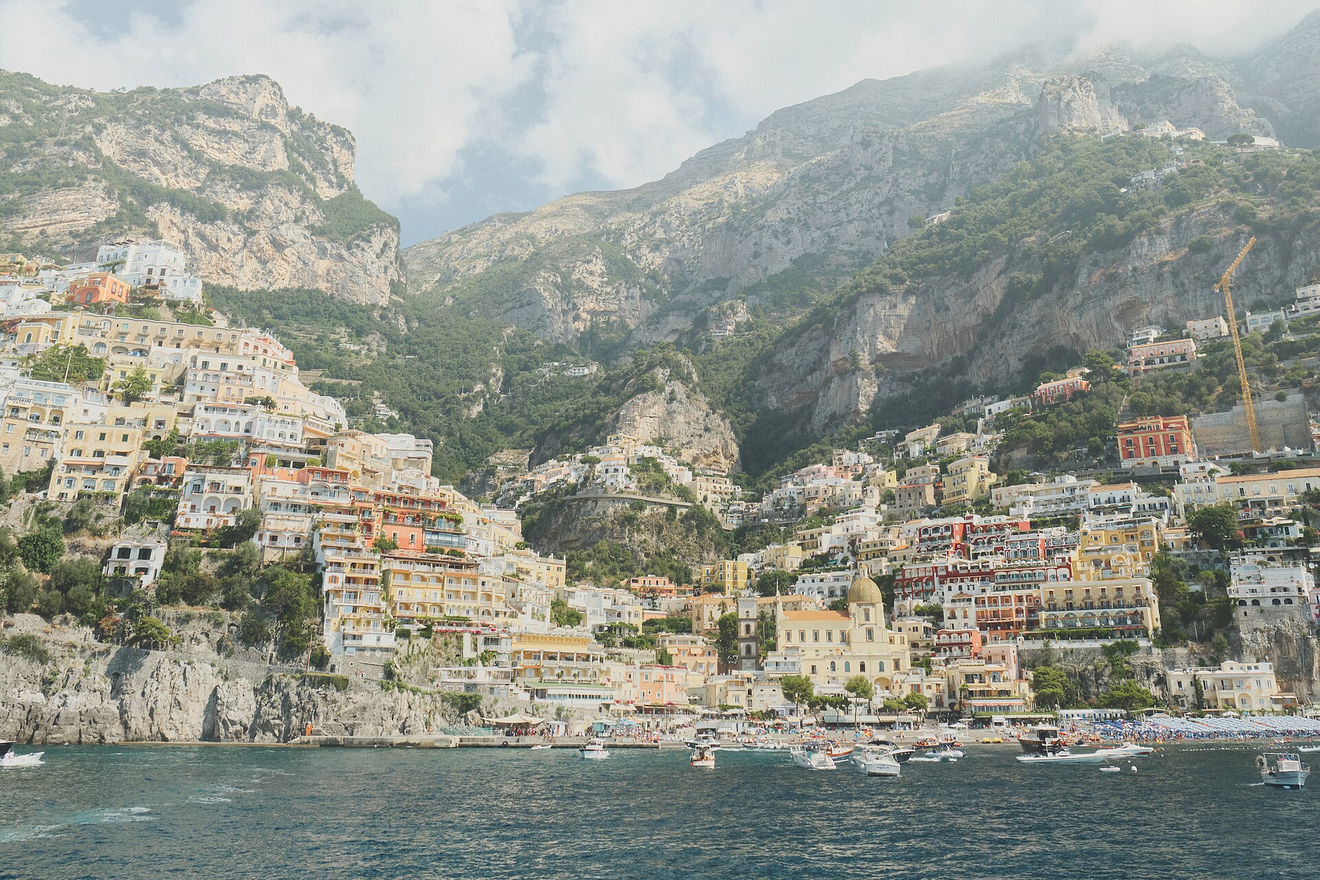 Amalfi Coast itinerary: Positano Bay and Spiaggia Grande seen from the sea