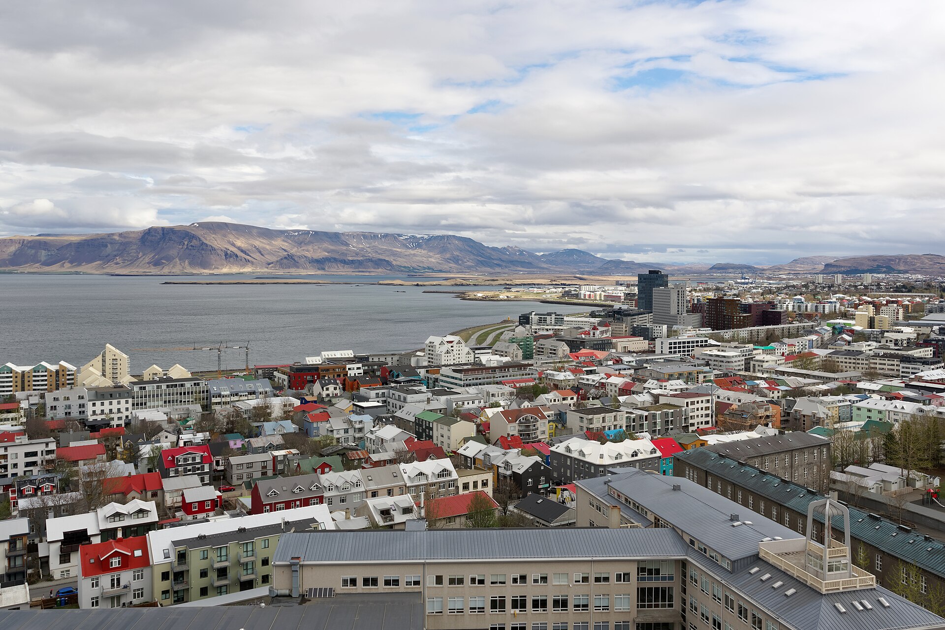 View over Reykjavik's colourful rooftops from Hallgrimskirkja church