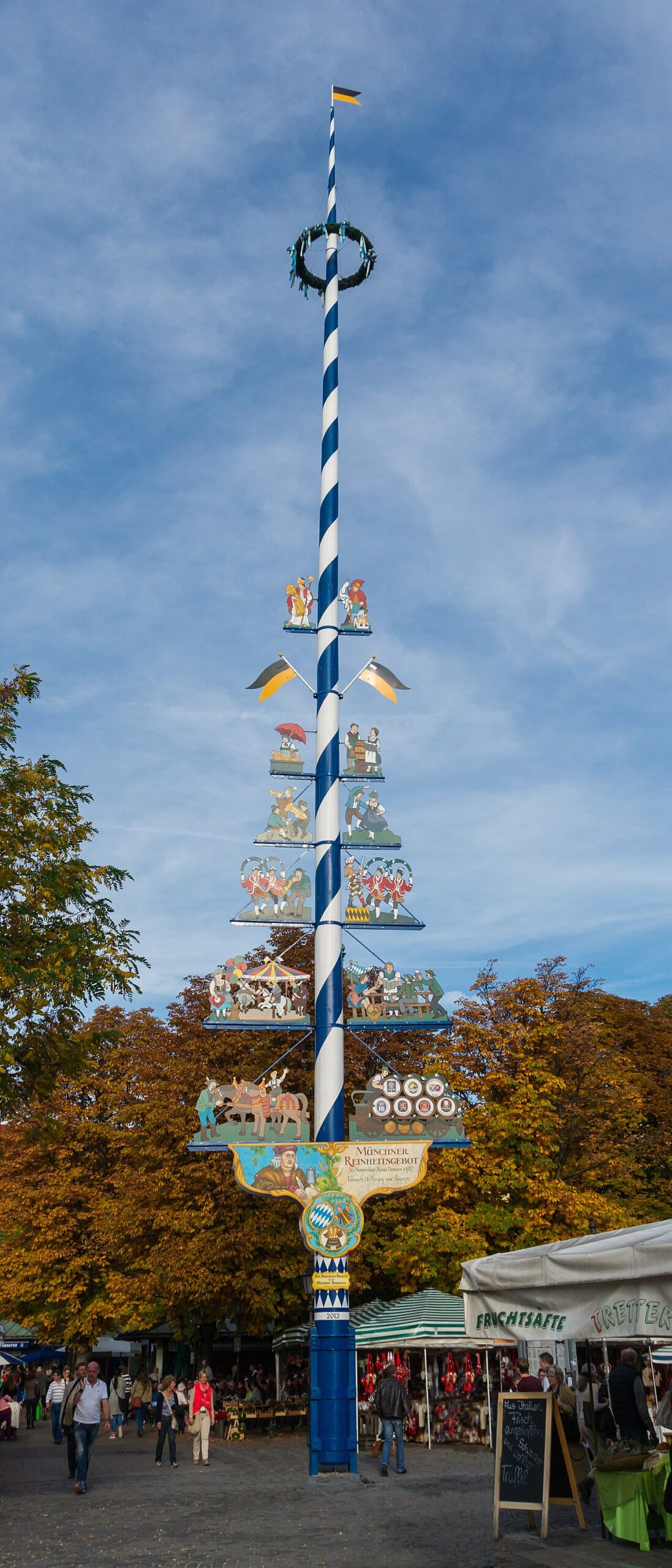 The maypole at the Viktualienmarkt food market in Munich