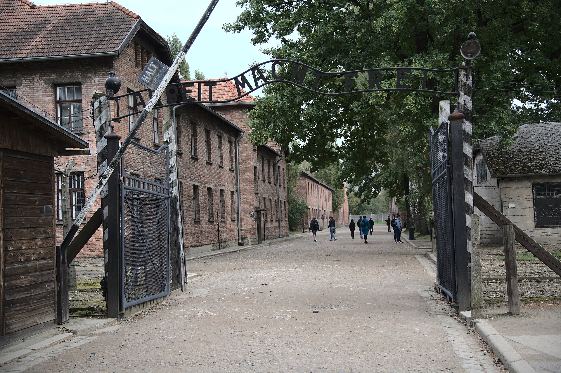 Auschwitz-Birkenau main gate with the Arbeit Macht Frei sign, Oświęcim