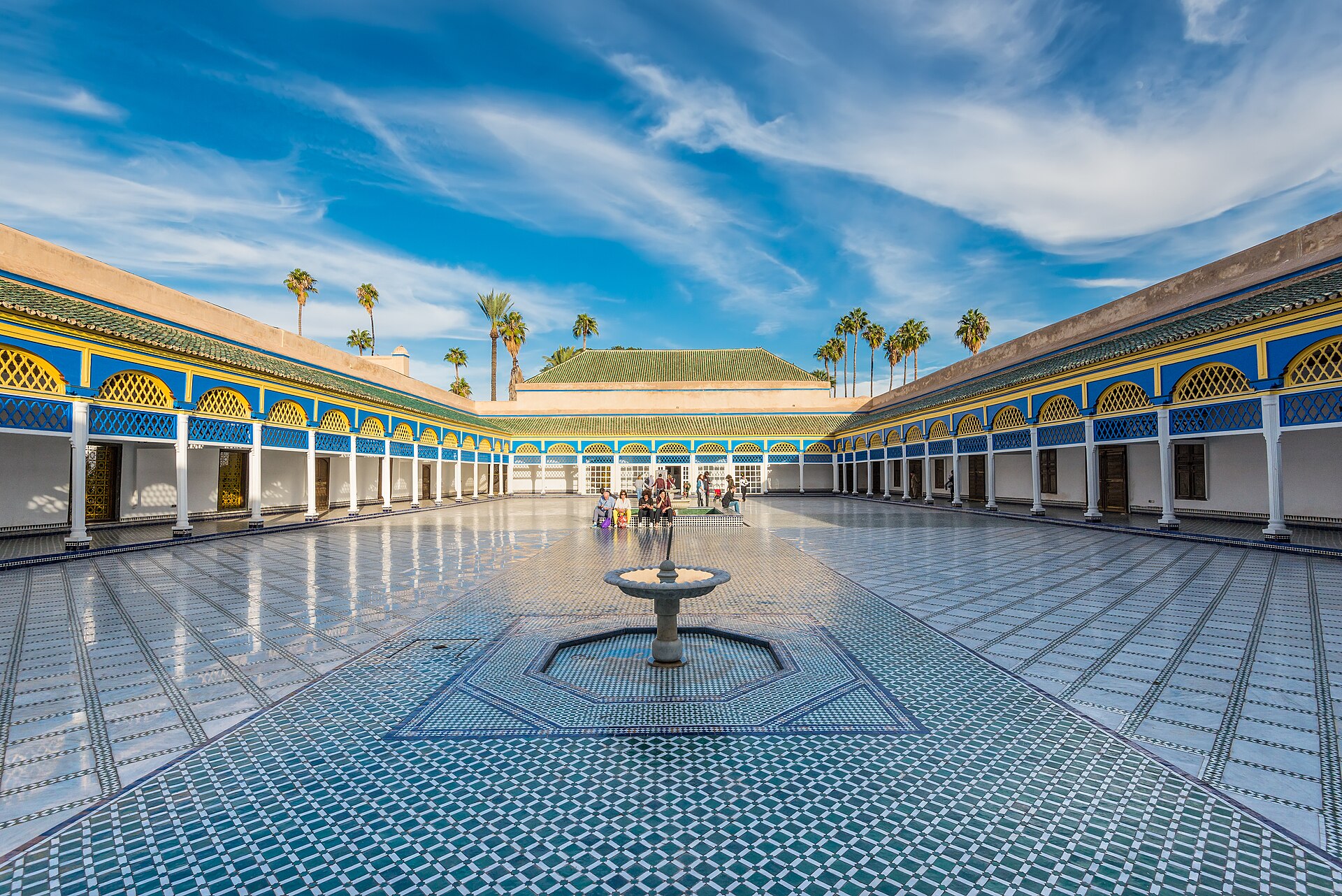 The large tiled courtyard of Bahia Palace in Marrakech