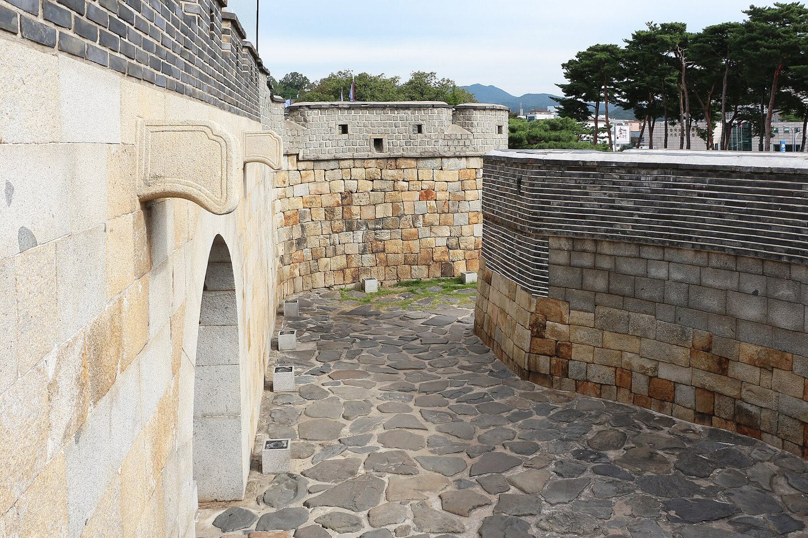 Hwaseong Fortress stone walls and gate in Suwon South Korea