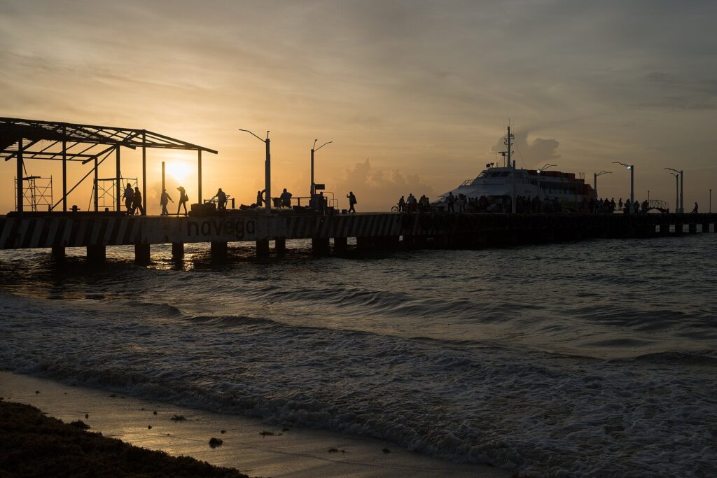 The Cozumel ferry at sunrise in Playa del Carmen