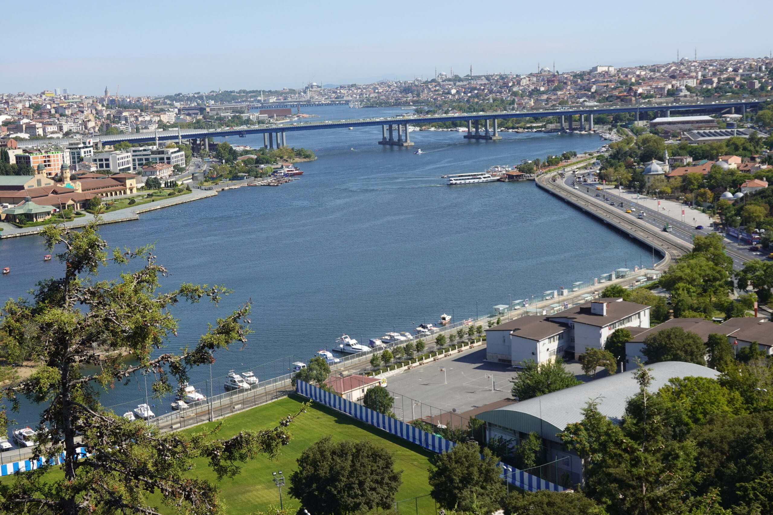 A panoramic view of the Golden Horn and Istanbul's skyline stretching out from Pierre Loti Hill.
