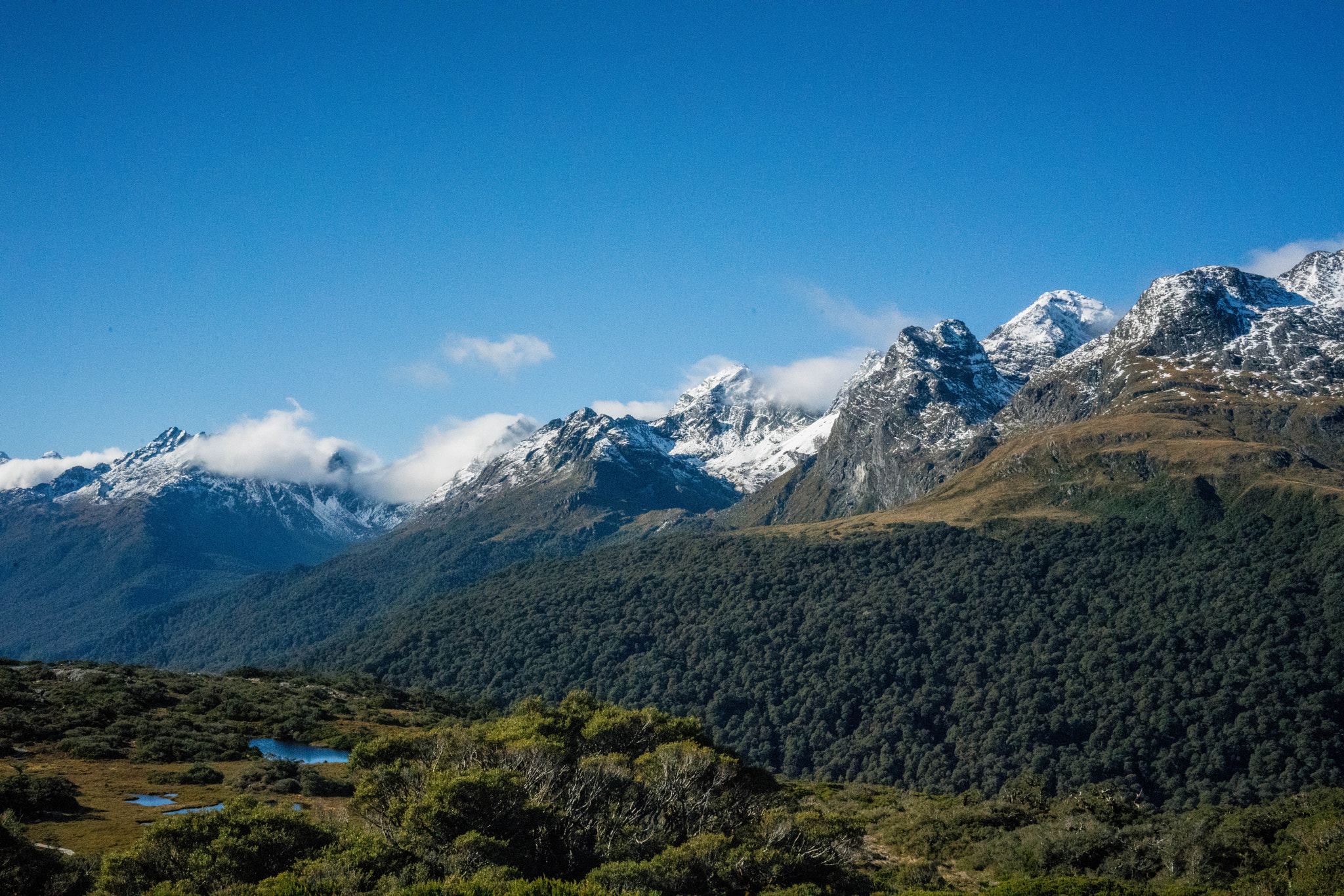 Alpine tarns and mountain views from the Key Summit track near Milford Sound