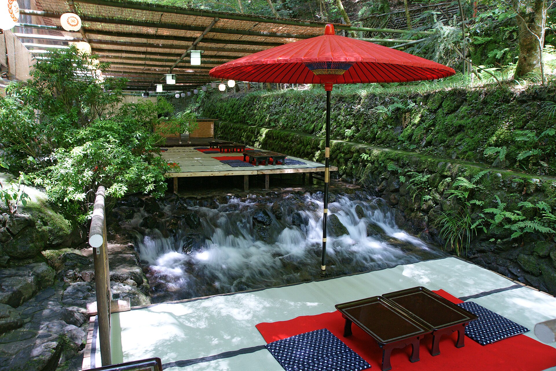 Kawadoko river dining platforms over the Kibune River in Kibune, Kyoto