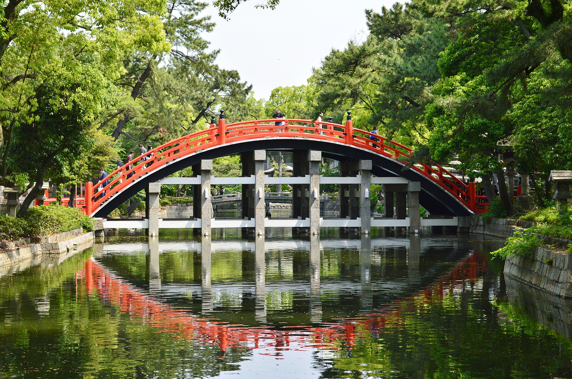 Sumiyoshi Taisha Sorihashi red arched bridge in Osaka