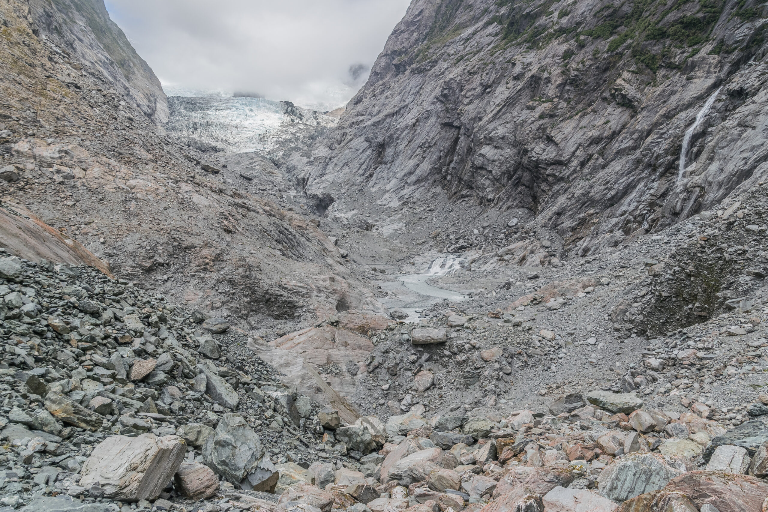 Blue ice formations on the Franz Josef Glacier in Westland
