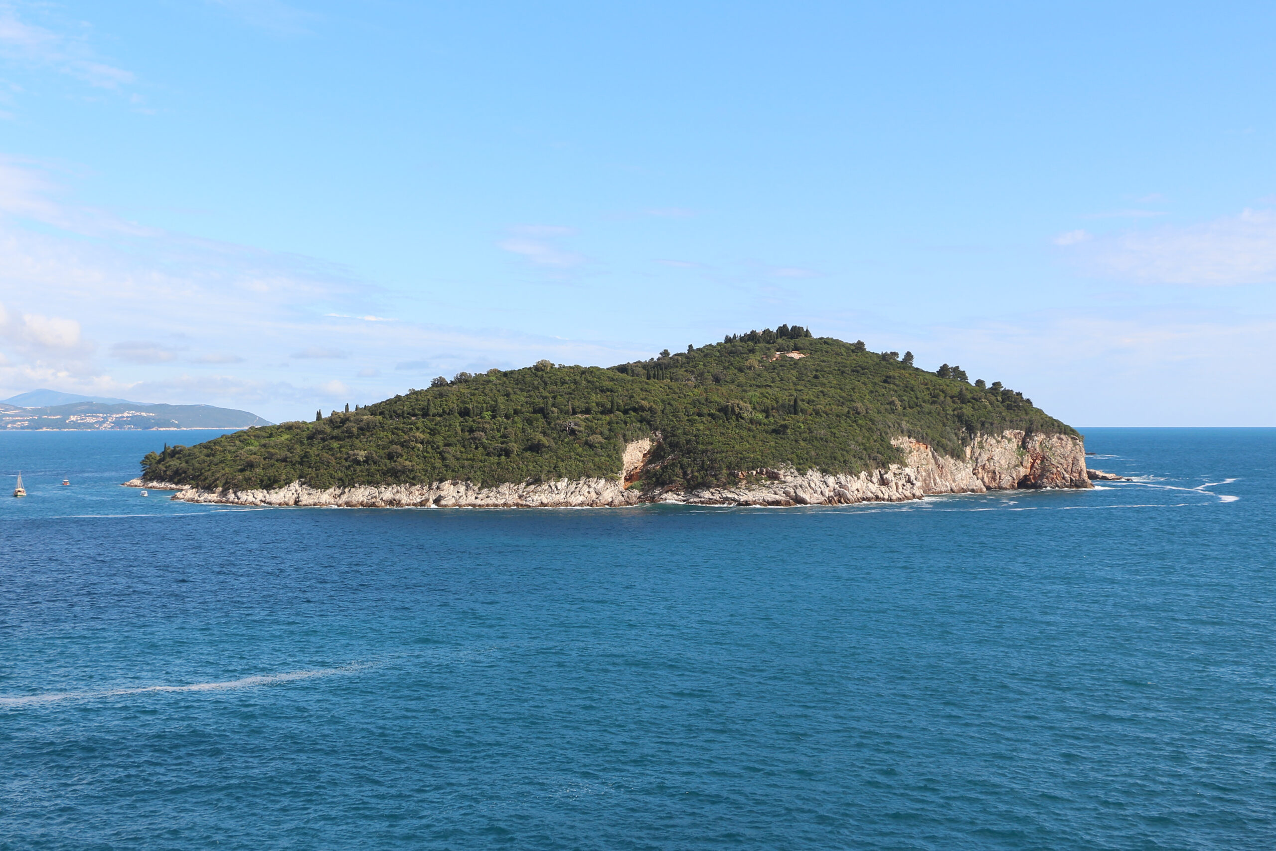 Lokrum island covered in green forest just off the Dubrovnik coast