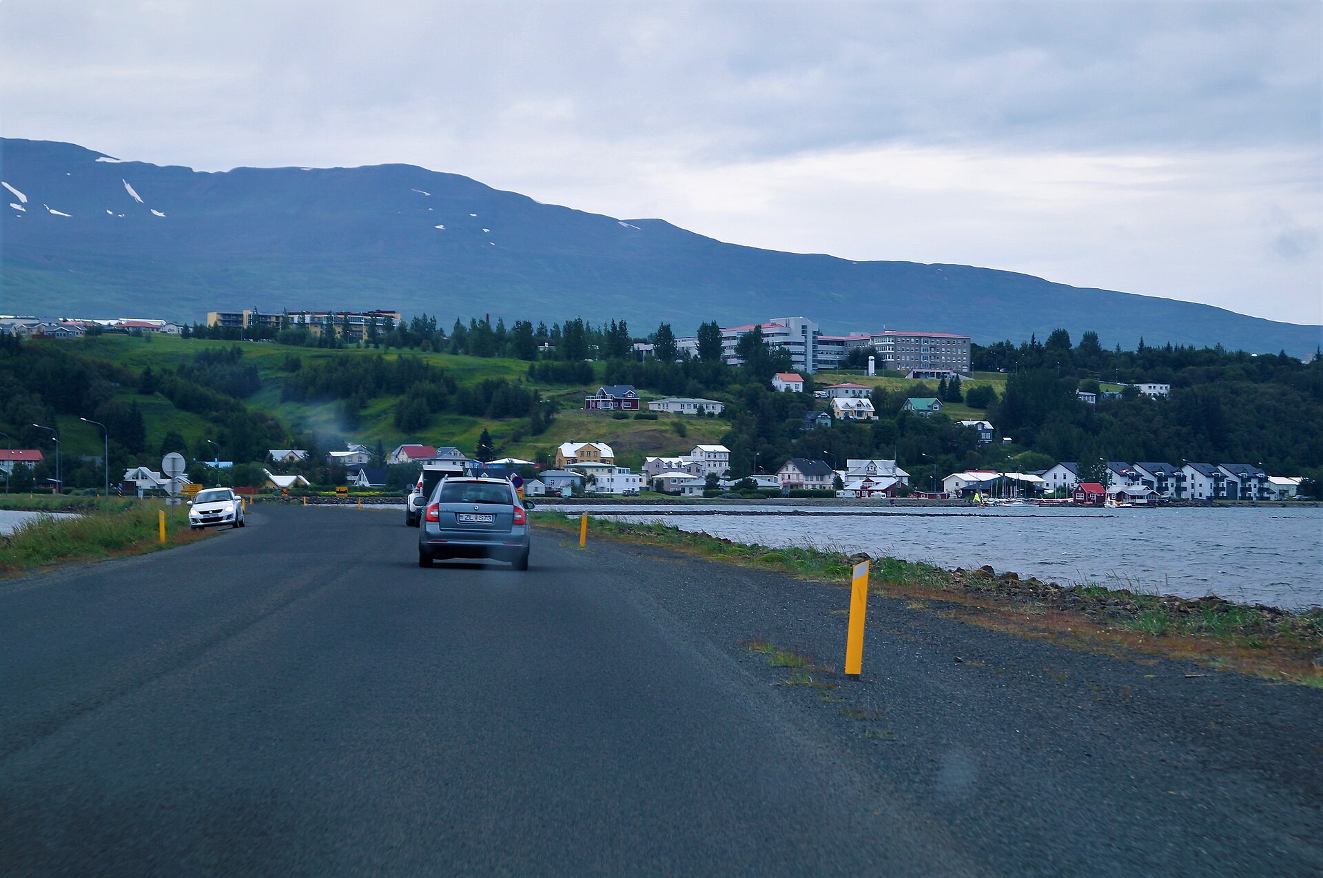 Open road leading toward Akureyri in northern Iceland