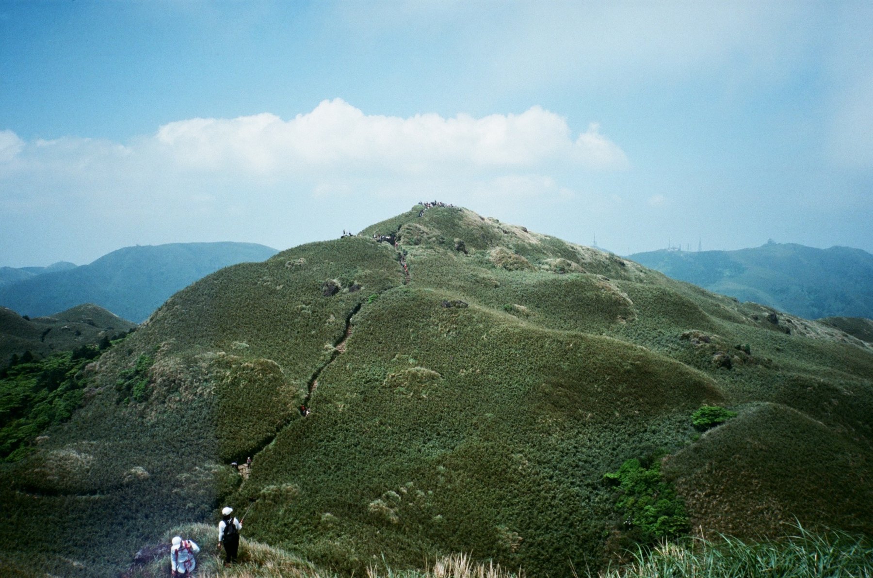 Green volcanic hills and trails in Yangmingshan National Park near Taipei, Taiwan