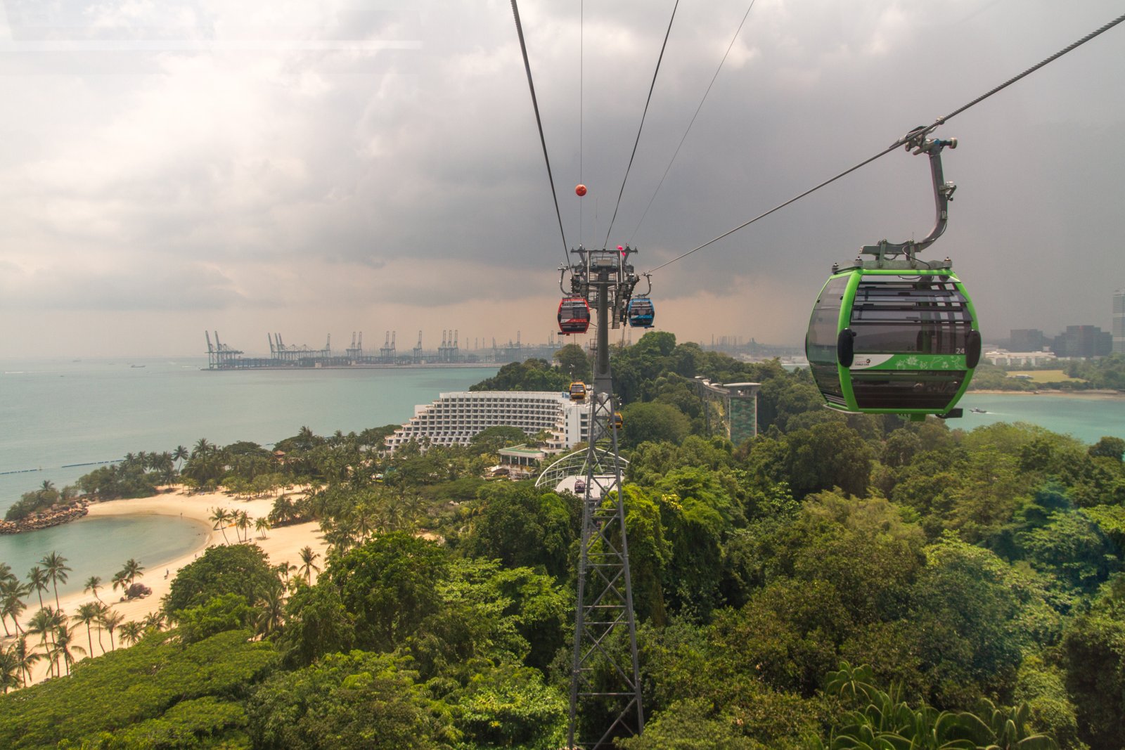 Singapore Cable Car Sentosa Line cabins above the harbour