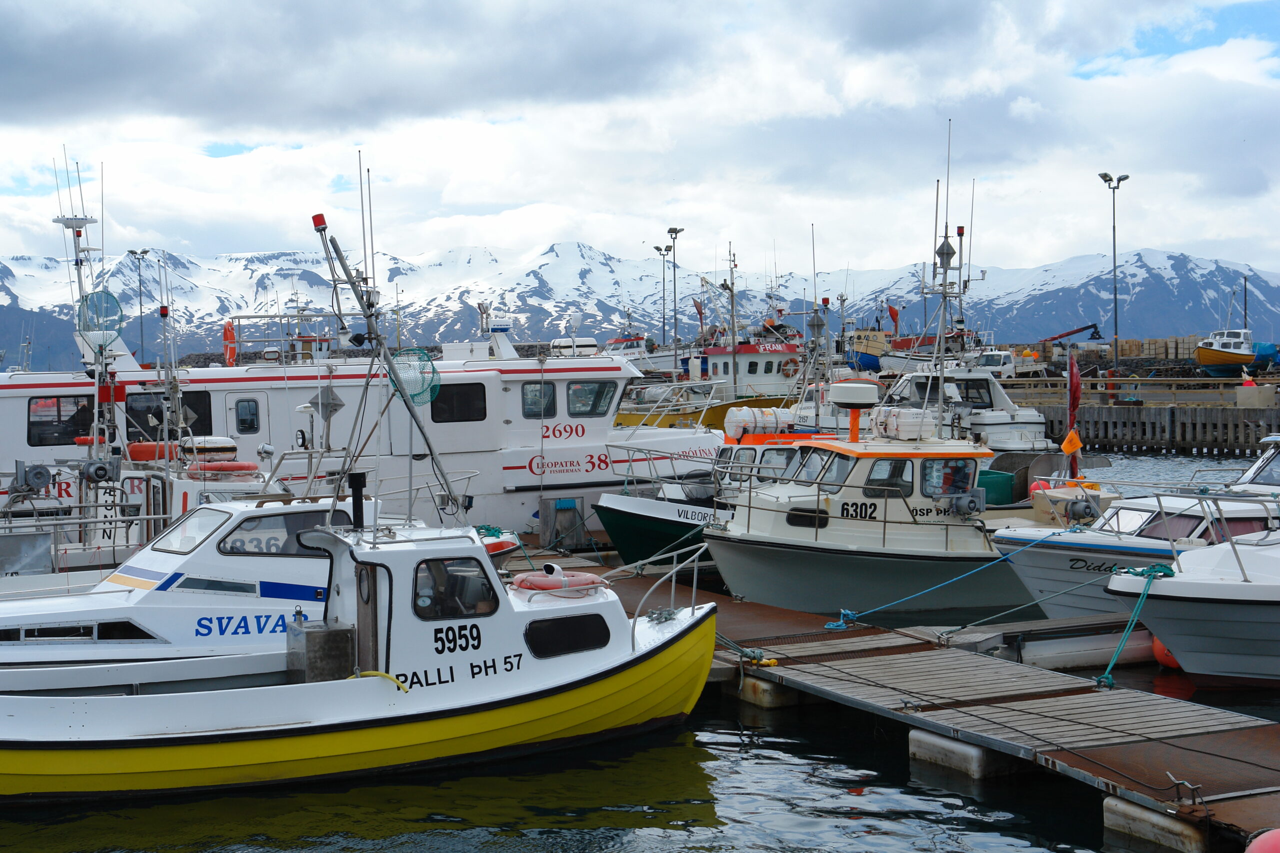 Fishing boats in Húsavík harbor, north Iceland