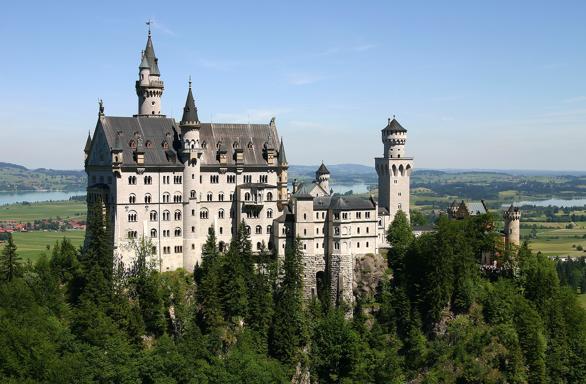 Neuschwanstein Castle above the Hohenschwangau valley near Munich