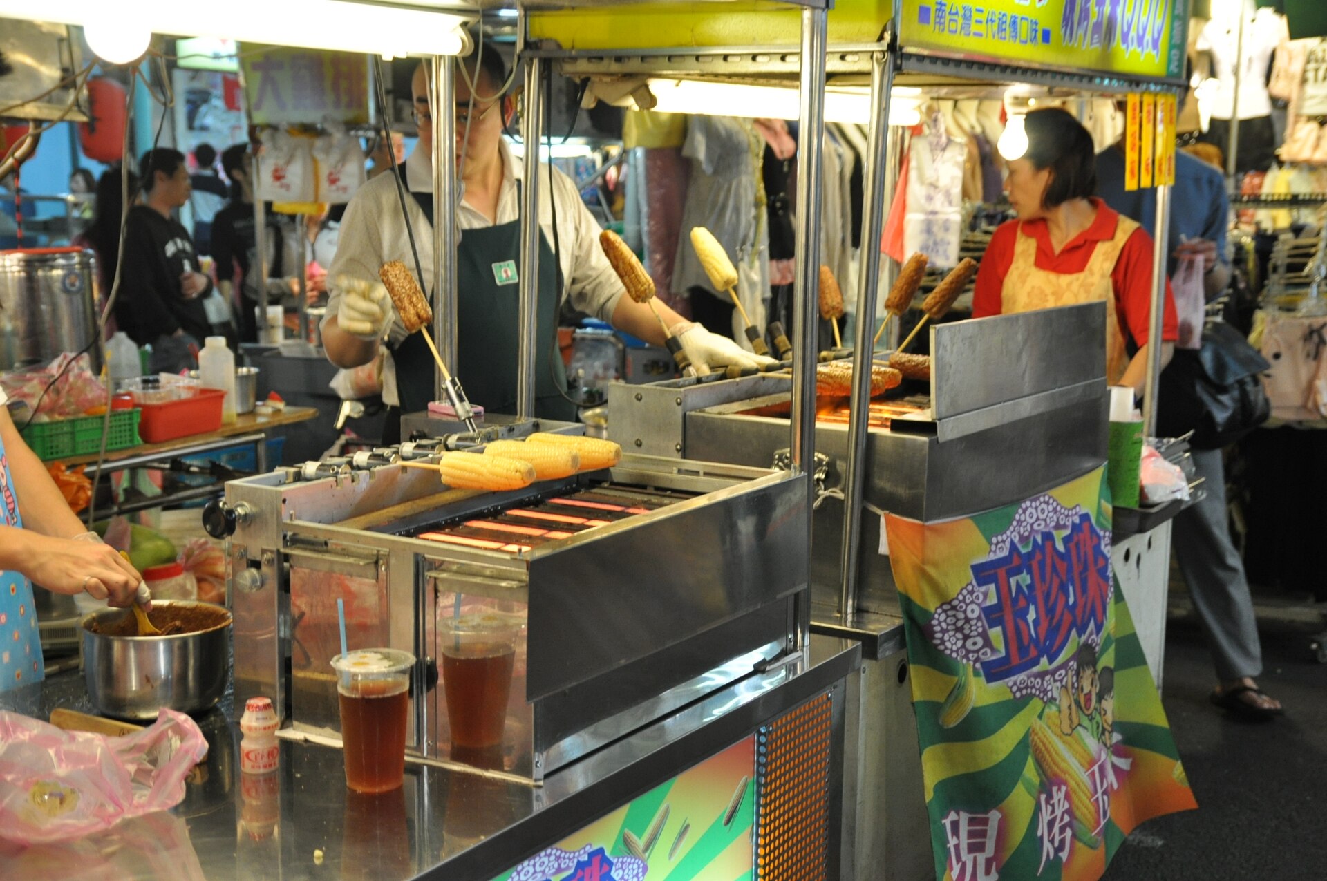 Corn vendor at Raohe Street Night Market in Taipei