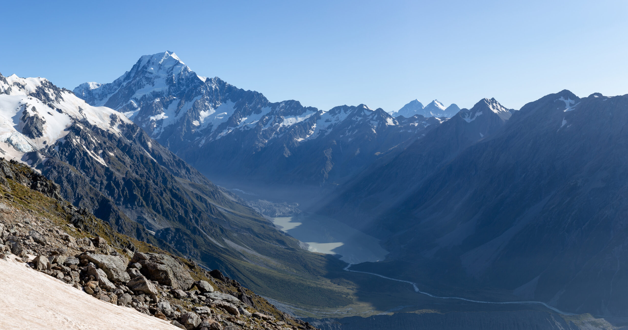 Aoraki/Mount Cook viewed from the Mueller Hut track at sunrise